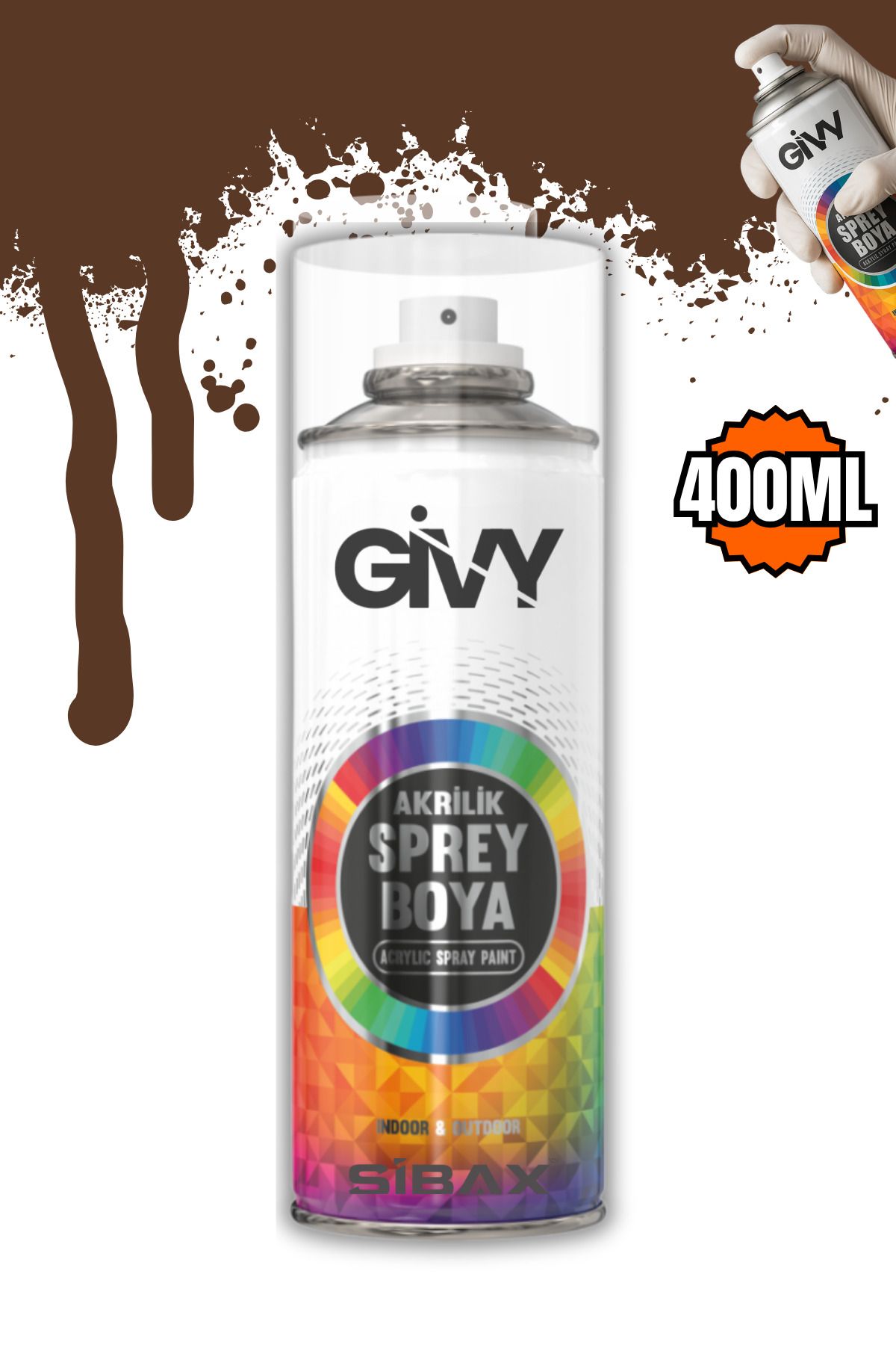 GİVY Akrilik Sprey Boya Fındık Kahve RAL 8011 400 ml | Parlak Kahverengi Boya