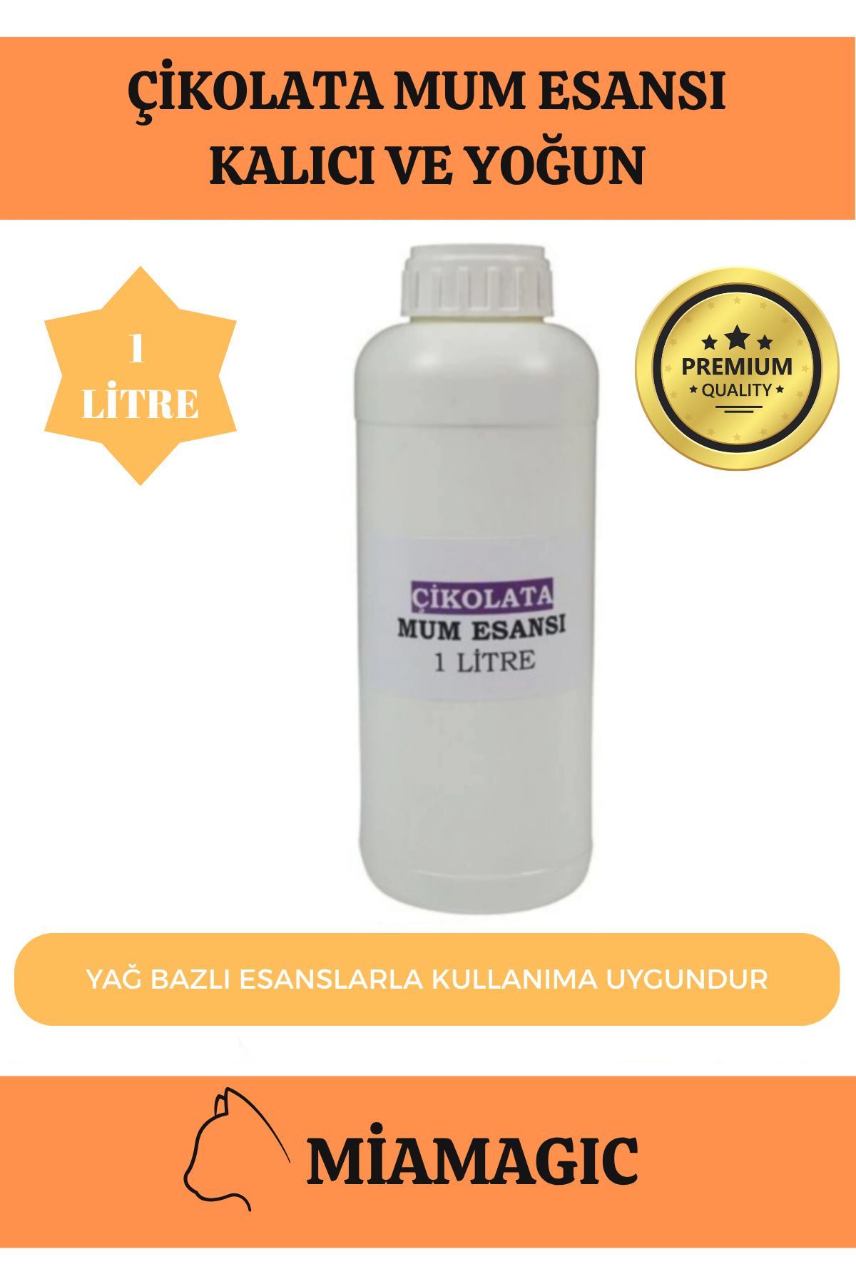 Miamagic Özel Üretim 1 LT Yoğun Yağ Bazlı Tüm Ürünlerle Kullanıma Uygun Kalıcı Çikolata Mum Esansı