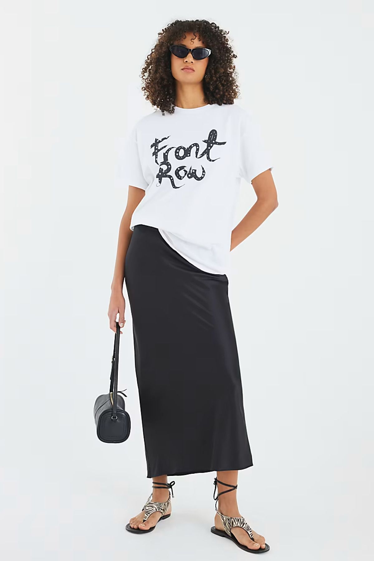 KASHKHA Front Row Baskılı %100 Pamuk Kadın Oversize Beyaz Tişört