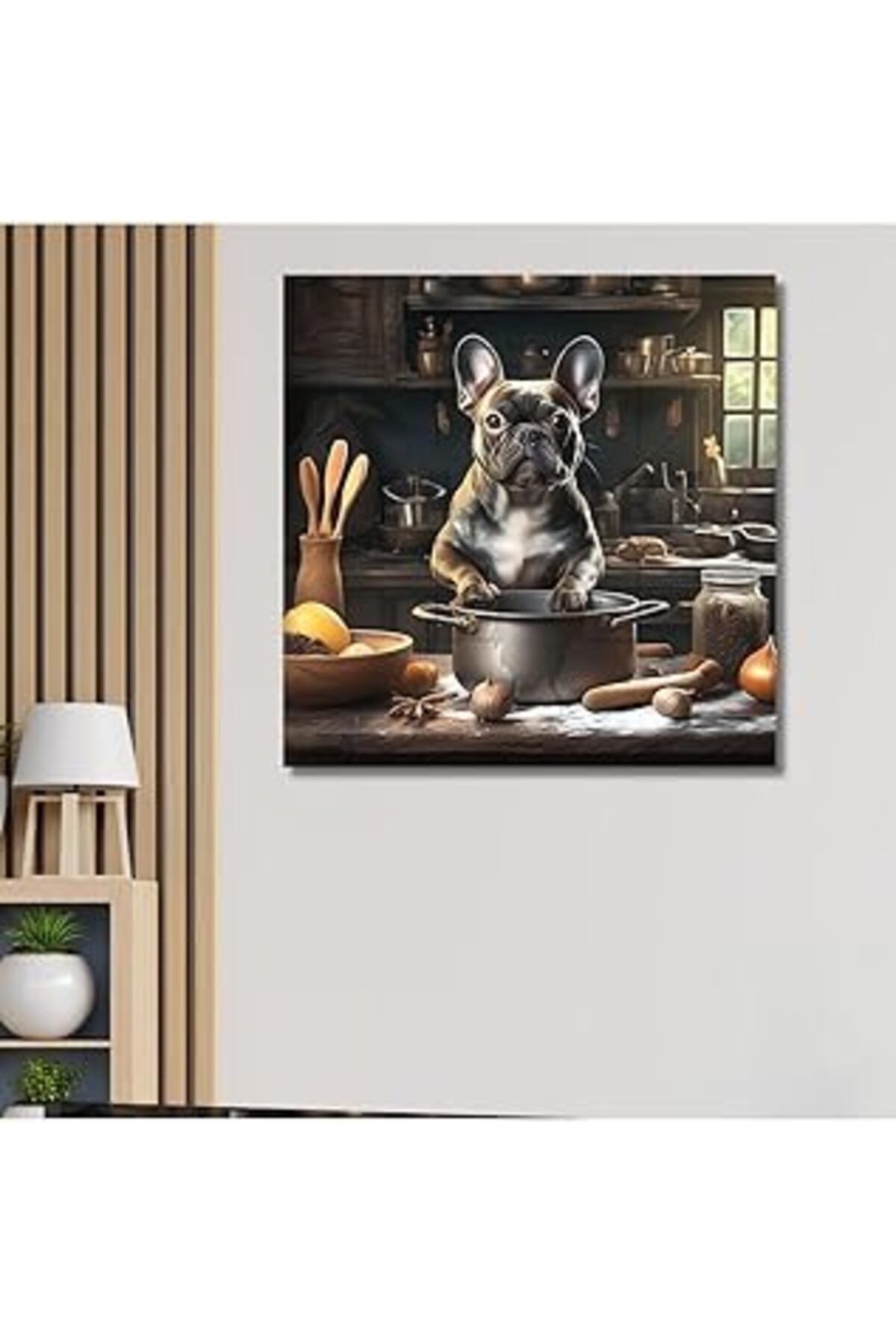 Pazarcan Gaagart Kanvas Mutfak Tablosu Aşçı Hayvanlar Küçük Fransız Bulldog, 50 X 50