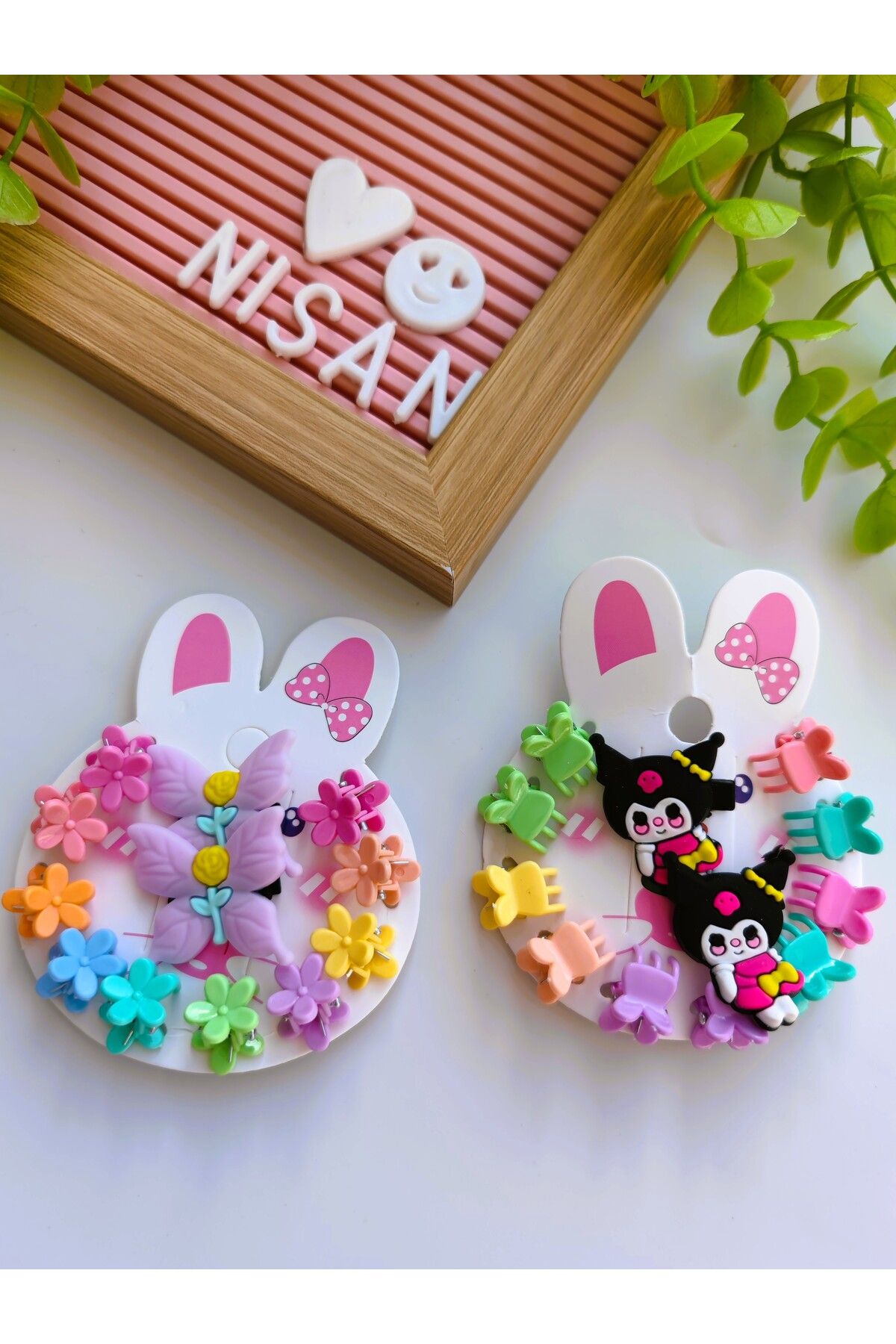 Nisankids Kelebek ve Kuromi Figürlü 2 Set Toka (20 Adet Minik Mandal Toka - 4 Adet Pens Toka)