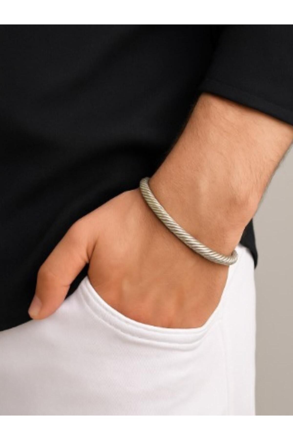 Luna Barella Unisex Gümüş Renk Halat Model Çelik Bileklik – Kadın & Erkek İçin Şık Bileklik