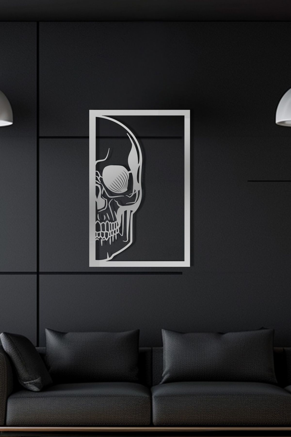 cncrafft Yarım Kafatası Metal Tablo – Gotik Tarz Duvar Dekoru