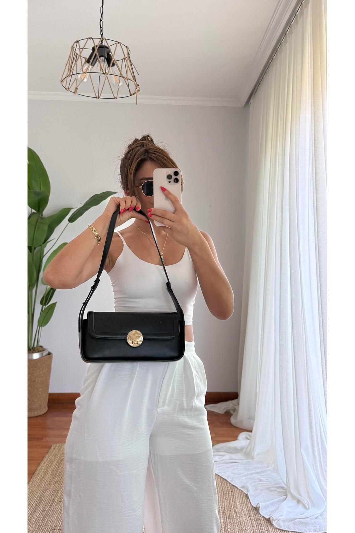 Daves Yedek Askılı Siyah Deri Omuz Çantası Kadınlar için Küçük Sığır Derisi Çapraz Askılı Çanta Moda Kapak