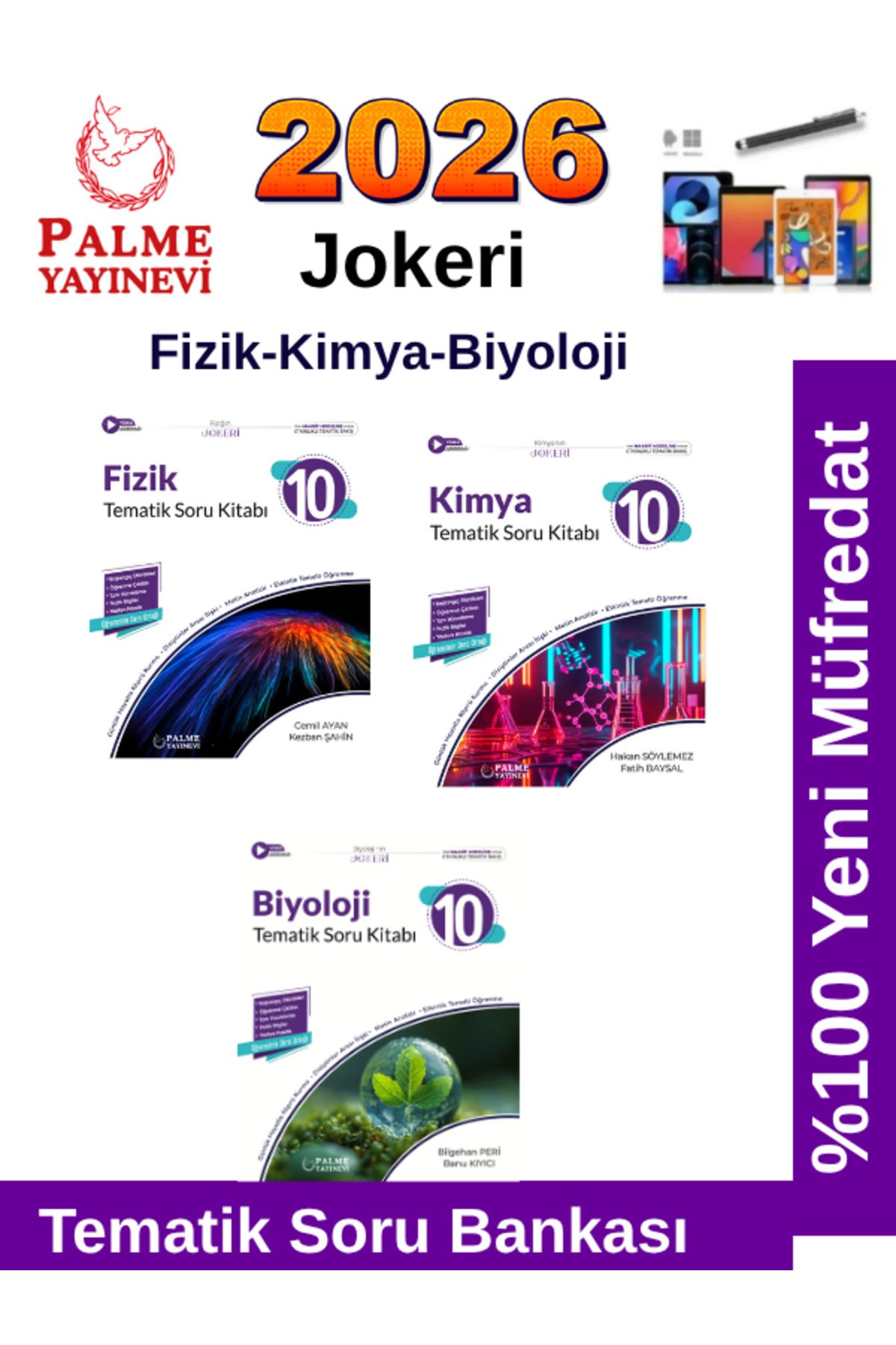 Palme Yayınevi 2026 10.Sınıf Fizik-Kimya-Biyoloji %100 Yeni Müfredat Tematik Soru Bankası+Android Kalem