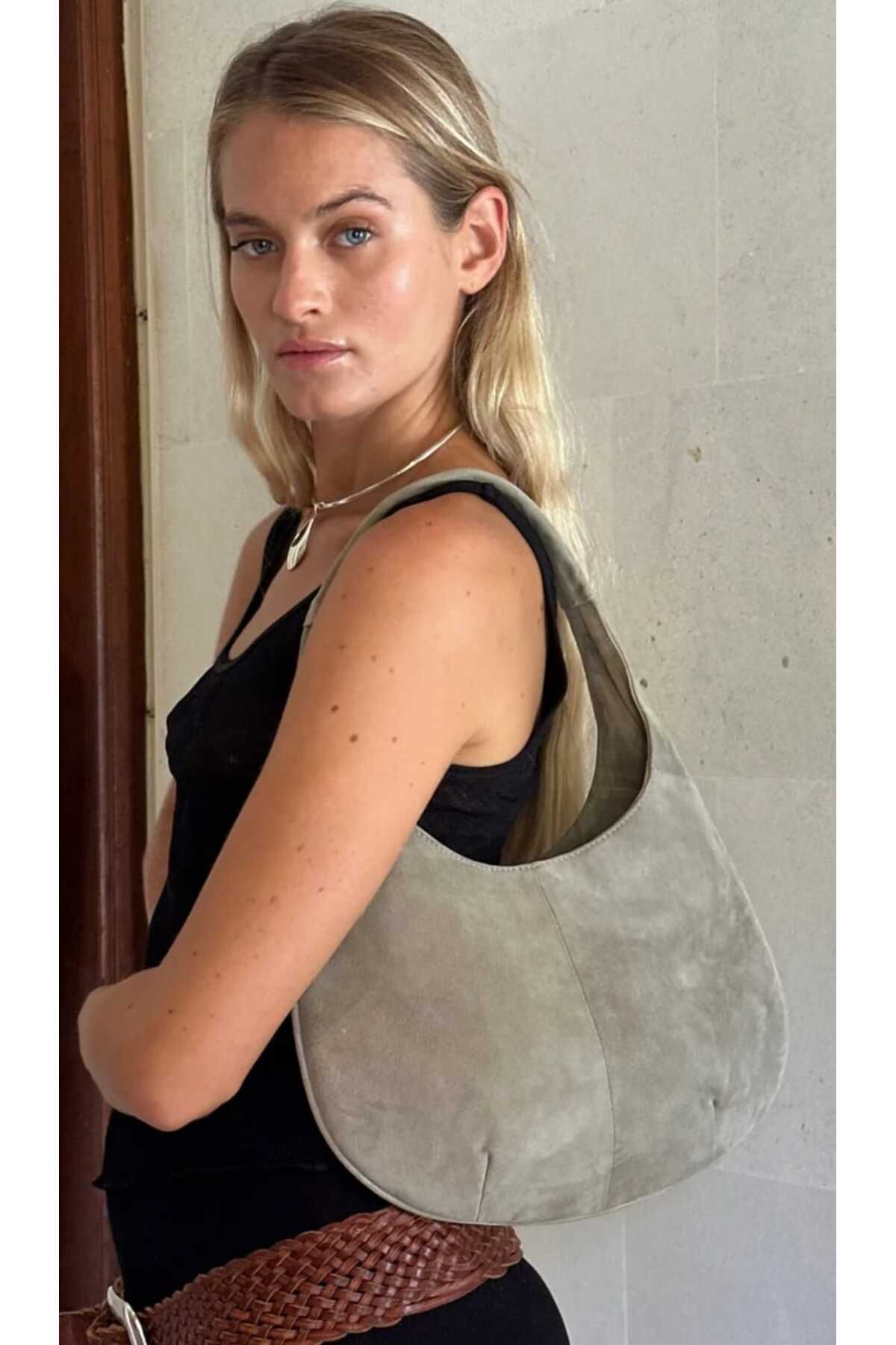 Afra Kadın minimalist gerçek Süet Deri El Ve Omuz Çantası