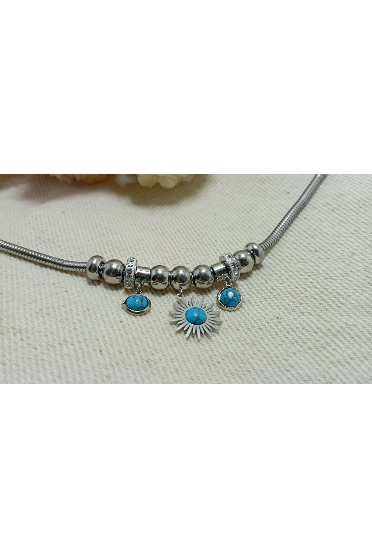 Ladin Atelier TURKUAZ TAŞLI ÇELİK BİLEKLİK