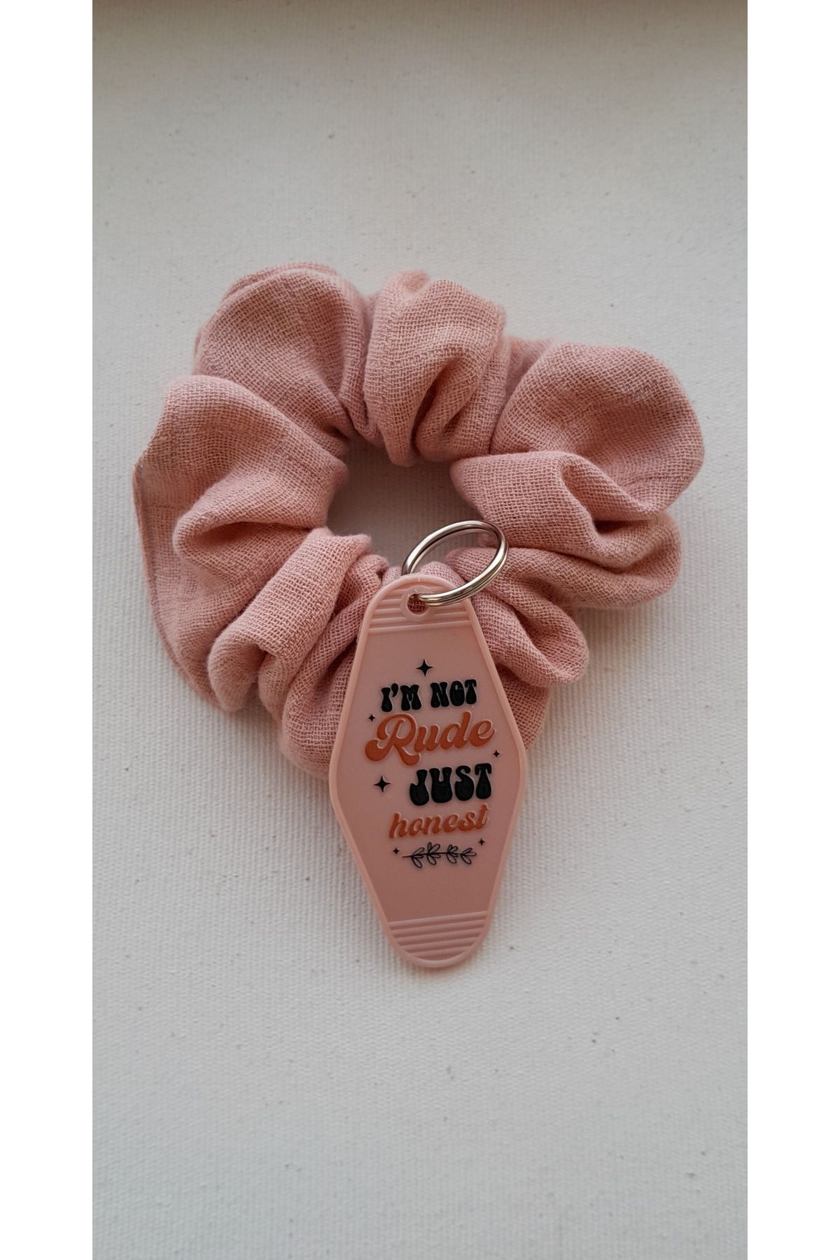 FASHION Muslin kumaştan Scrunchie saç tokası ve retro motel anahtarlık