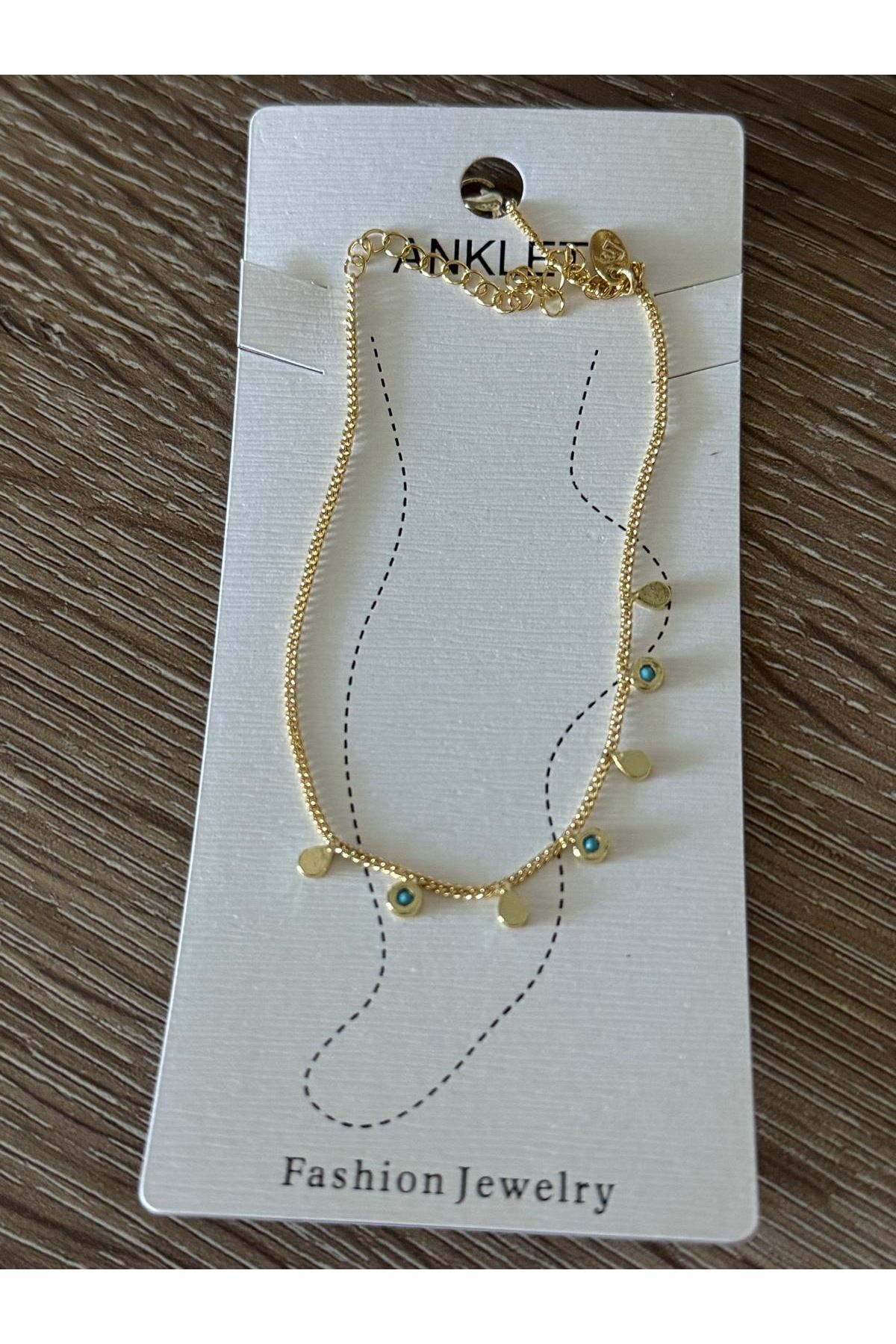 misstakıjewerly ÇELİK GOLD RENK MAVİ TAŞLI PUL DETAYLI HALHAL