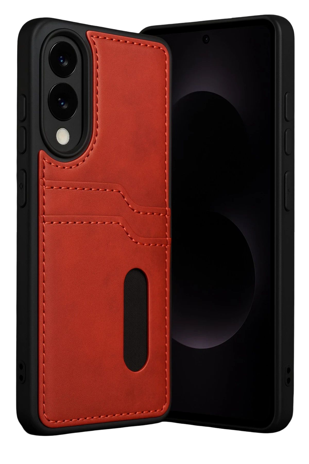 cepmoda Samsung Galaxy S25 EDGE | SARA Kartlıklı Telefon Kılıfı Lüx Deri Kaplama Arka Kapak | KIRMIZI