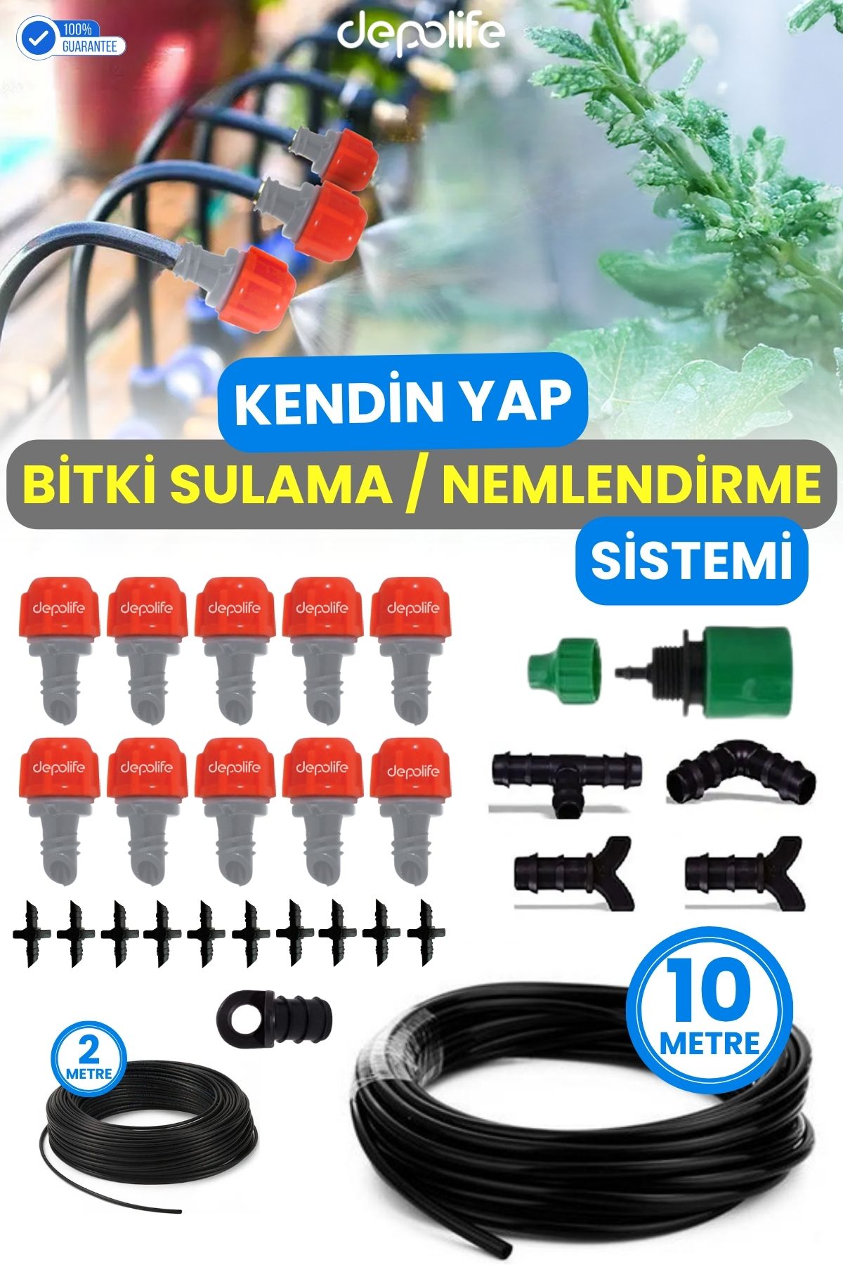 Depolife Bahçe Sera Hobi Bahçesi Tarla Saksı Sulama Nemlendirme Buharlama Sisleme Damlatma Hortum Sistemi