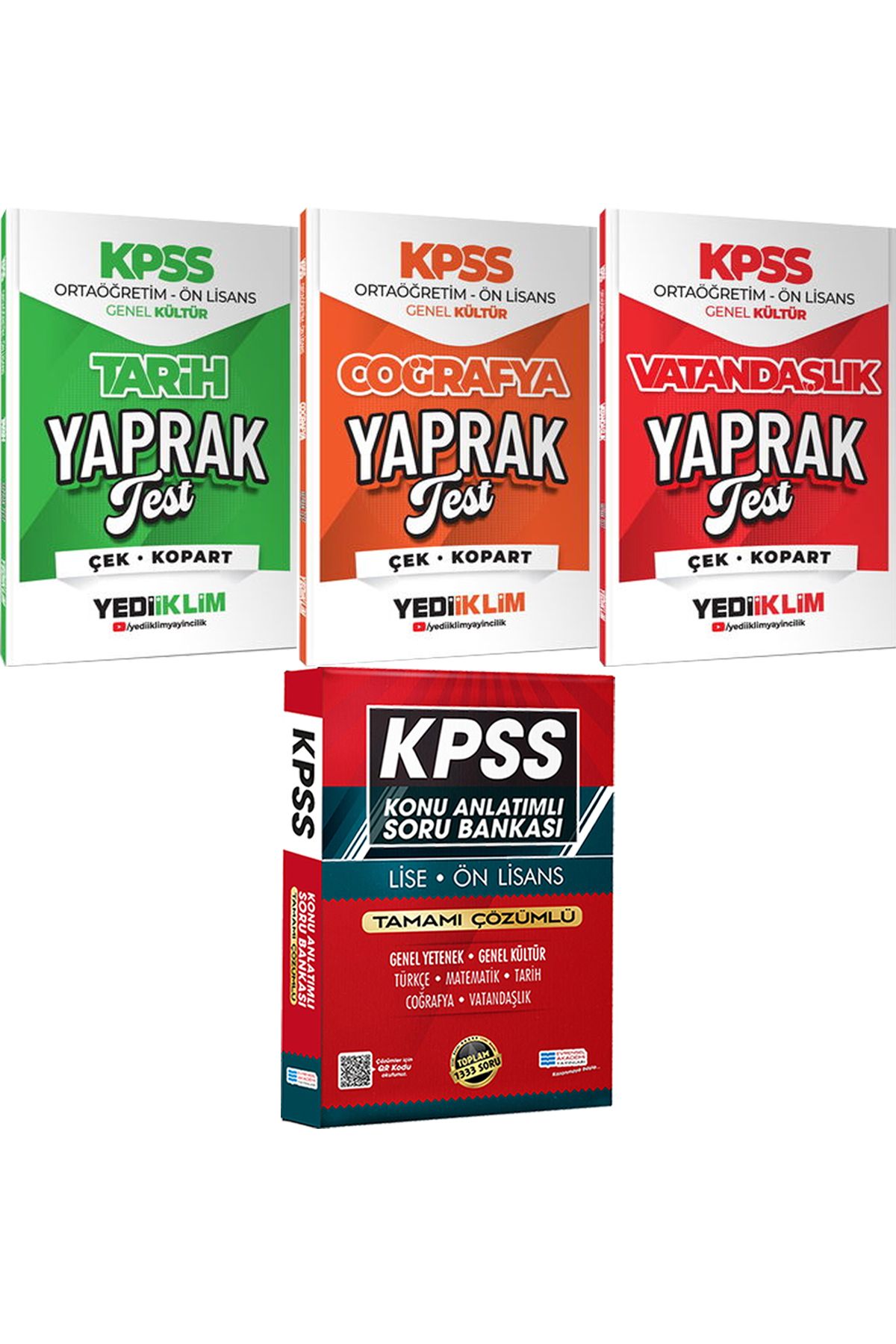 Yediiklim Yayınları Ortaöğretim Tarih Coğrafya Vatandaşlık Çek Kopart Yaprak Test - Lise Önlisans Konu Ant. Soru