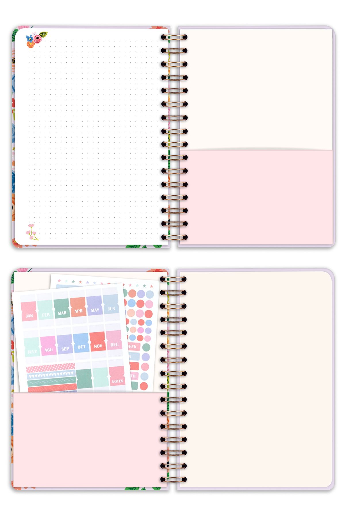 Matt Notebook-Академичен дневен ред А5, спирала 15x21 см - 13 месеца - Люлякови цветя 5