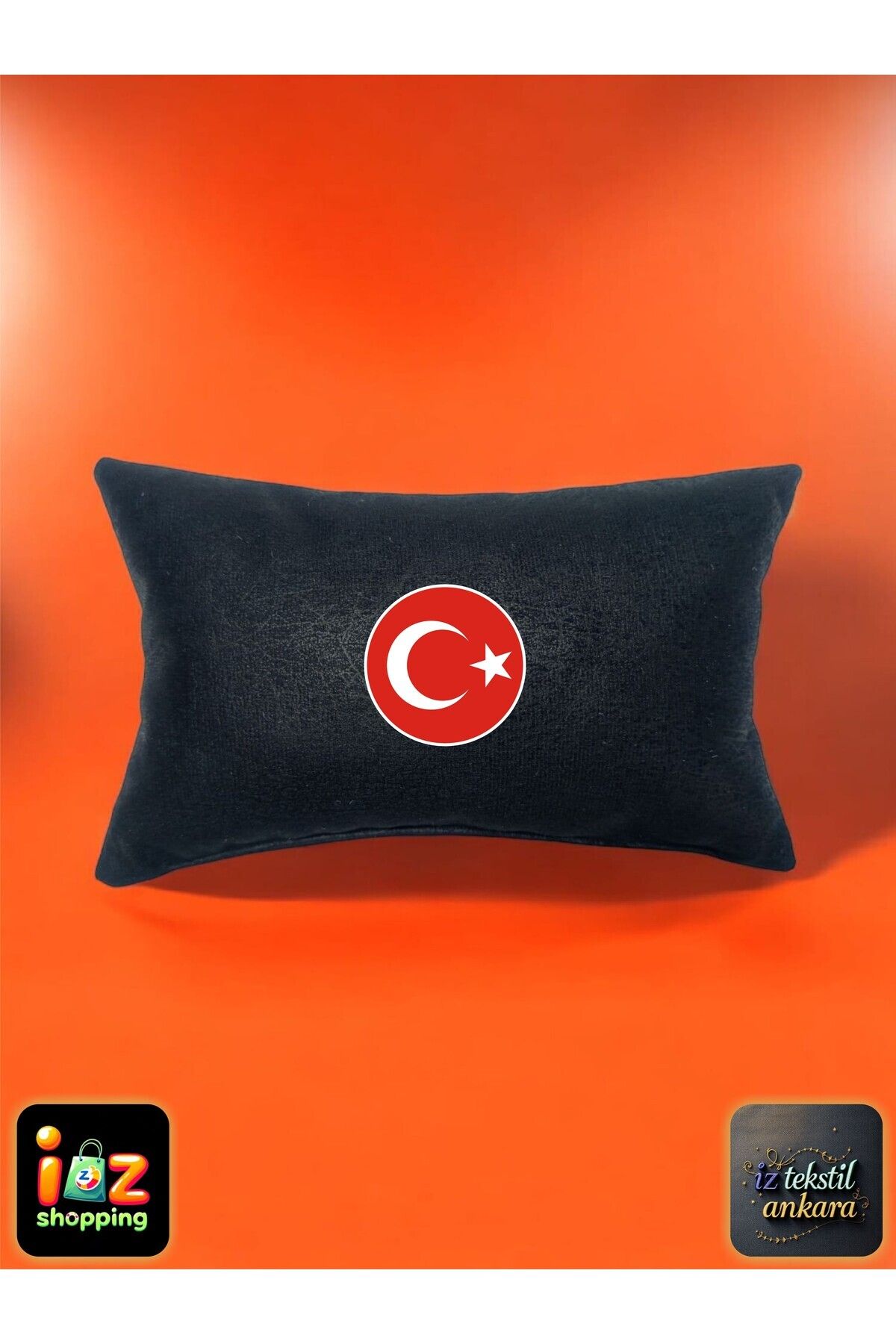 teknotrust Araç için Türk bayrağı baskılı ortopedik boyun yastığı, 16x27cm, siyah kumaş
