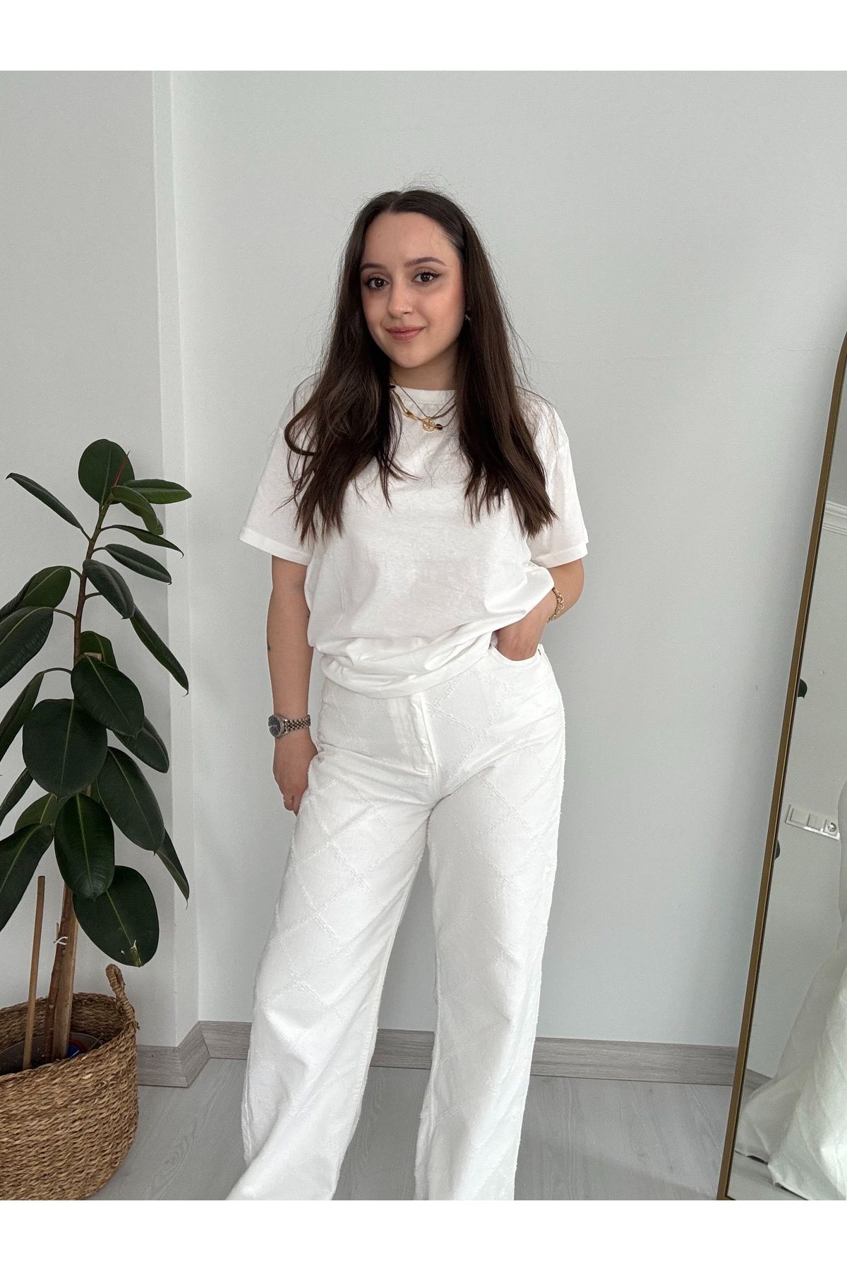 Hilya Atelier Beyaz Denim Pantolon