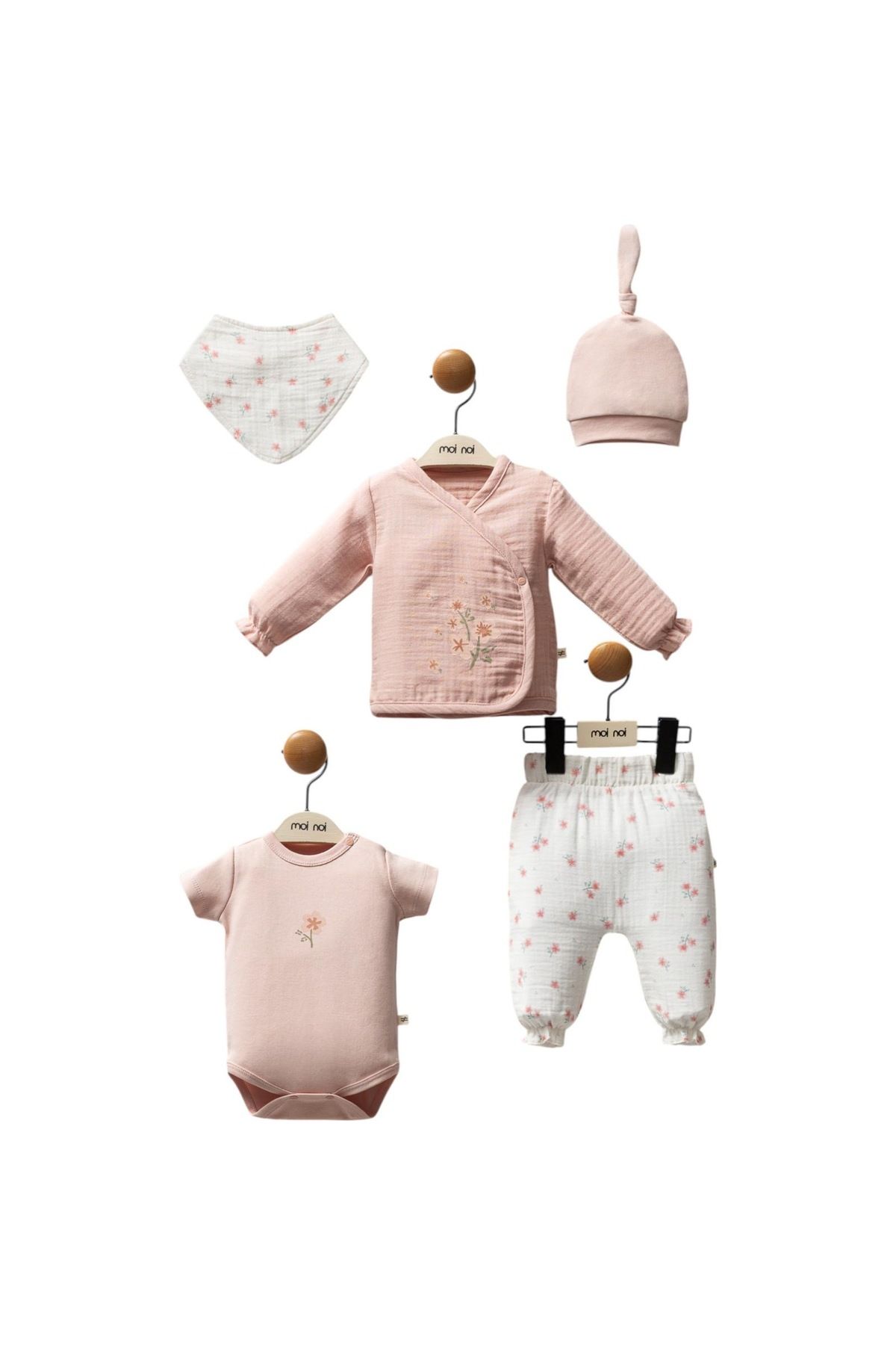 minella kids çiçekli müslin 5’li hastane çıkışı seti kutulu