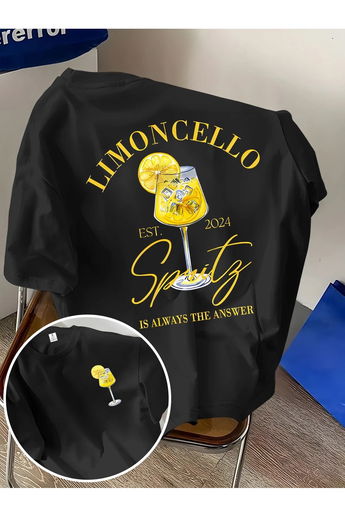 AEMİ Unisex LimonCello Baskılı Oversize Bisiklet Yaka T-shirt