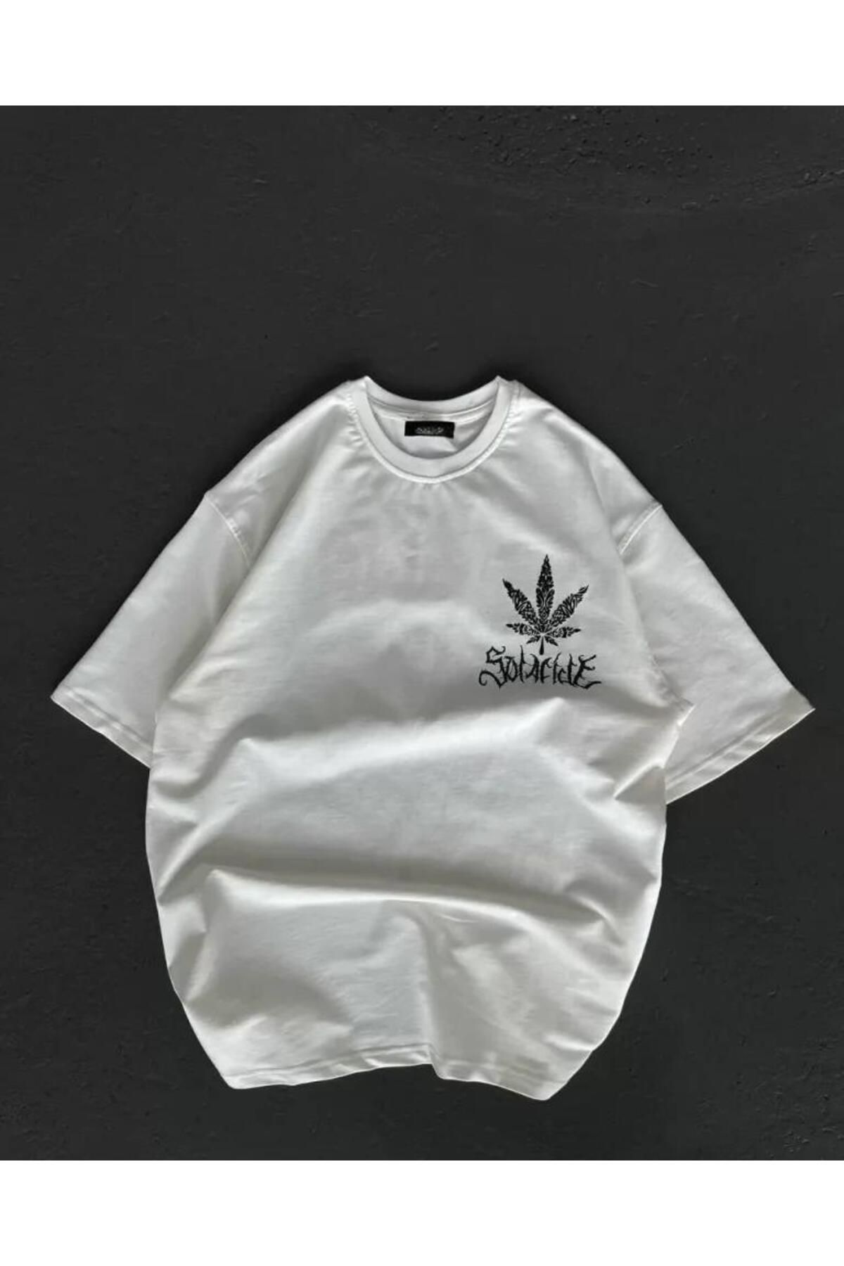 modamtn Unisex Bisiklet Yaka Baskılı Oversize T-Shirt - Beyaz