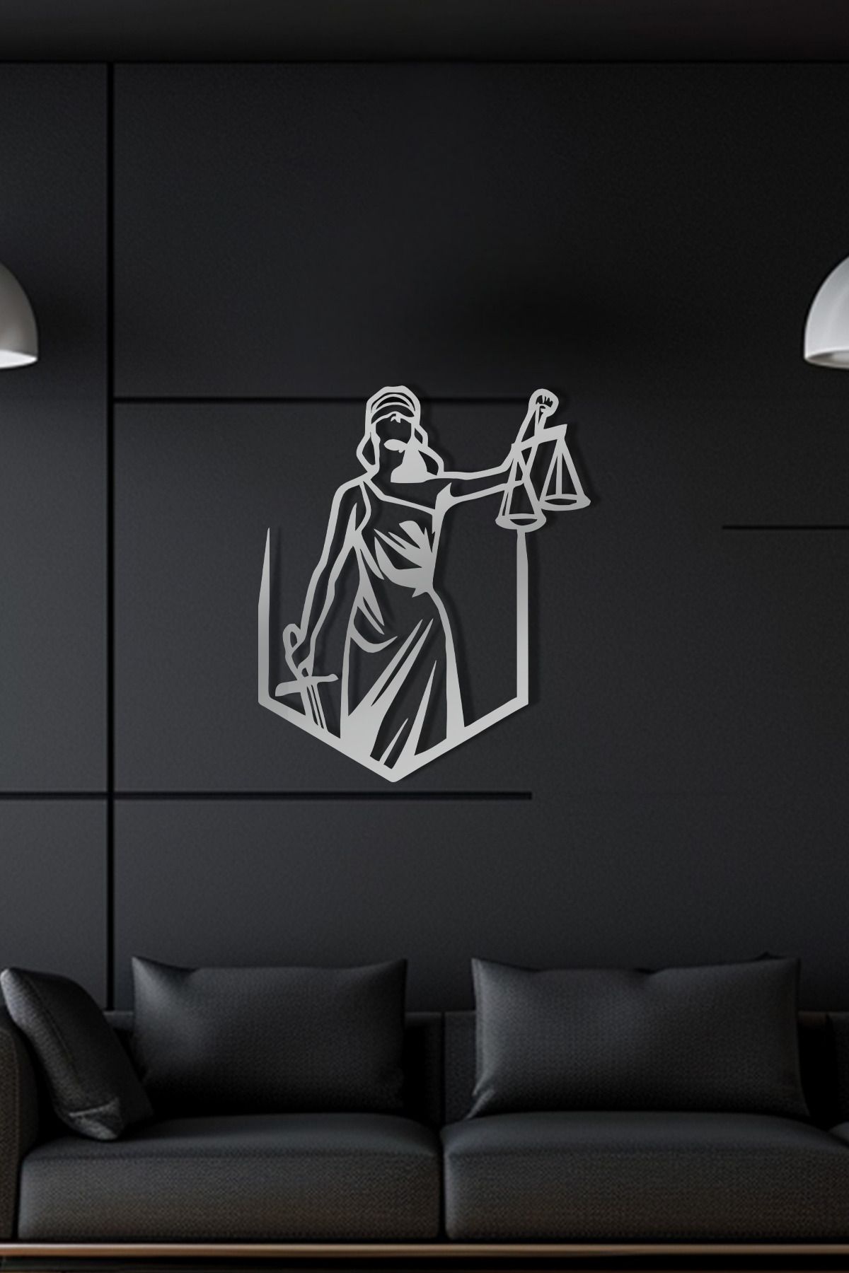 cncrafft Themis Adalet Heykeli Metal Tablo – Ofis ve Hukuk Bürosu Duvar Dekoru