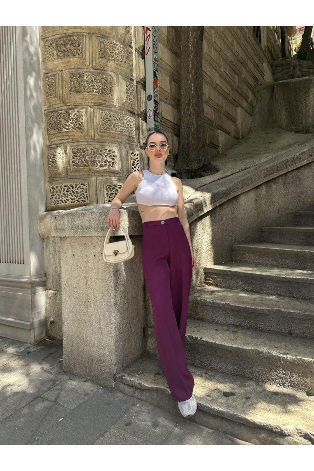 modamtn Yüksek Bel Palazzo Metal DüğmePantolon