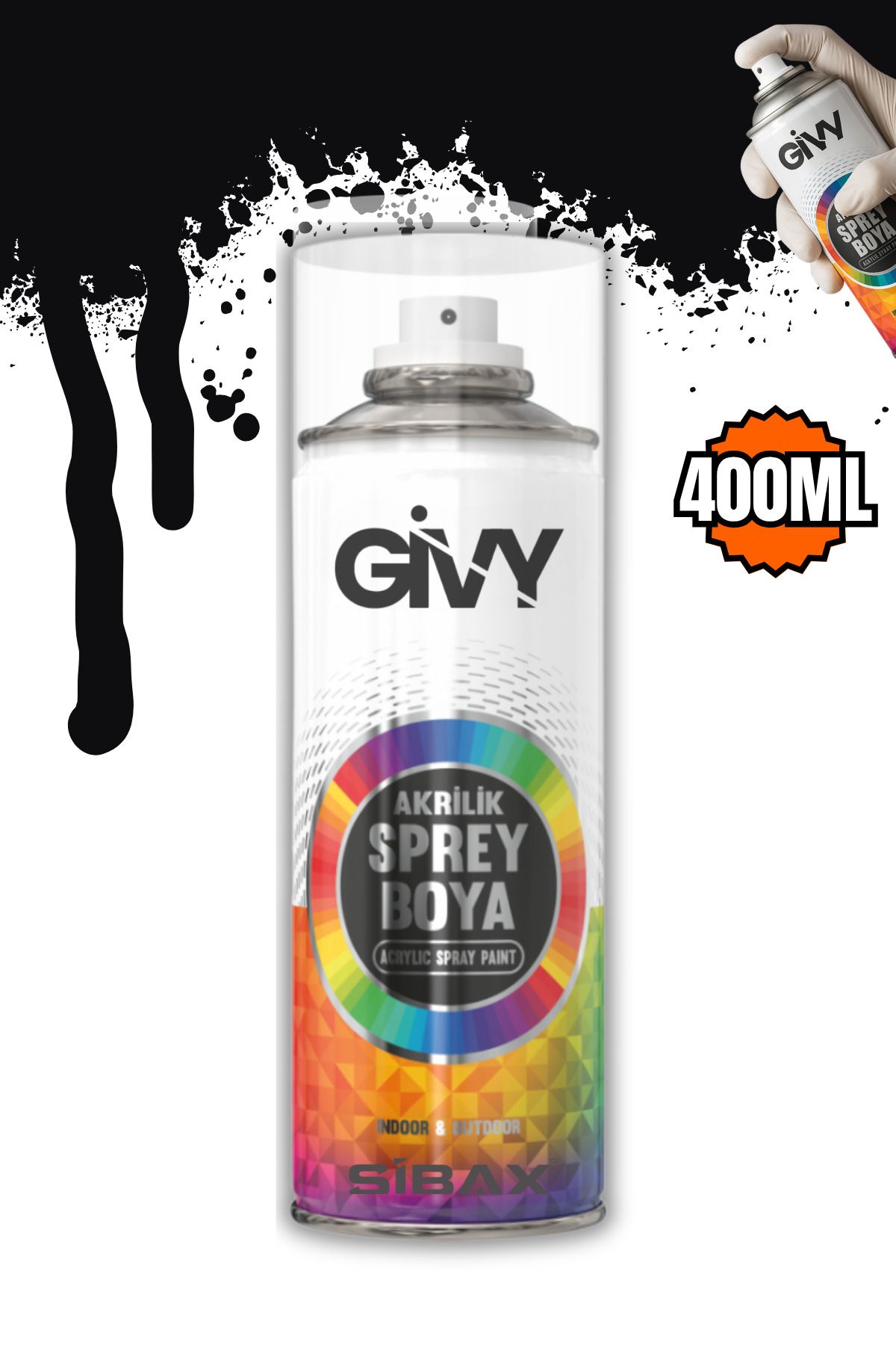 GİVY Akrilik Sprey Boya Yarı Mat Siyah RAL 9005M 400 ml |