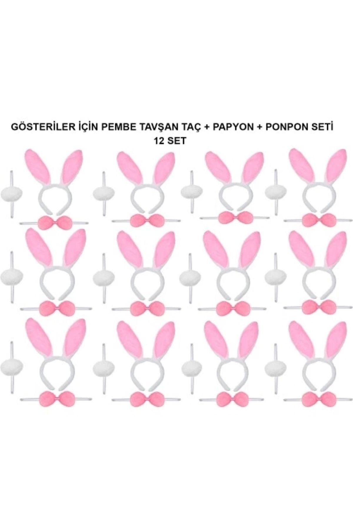 mtm My The Mall Pembe Tavşan Kostüm Seti – Taç, Papyon, Ponpon (12’li Paket)