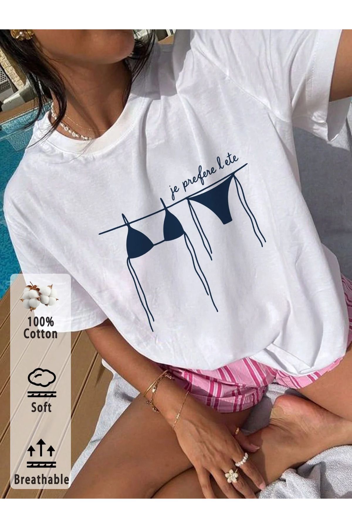 AEMİ Unisex Bikini Baskılı Oversize Bisiklet Yaka T-shirt