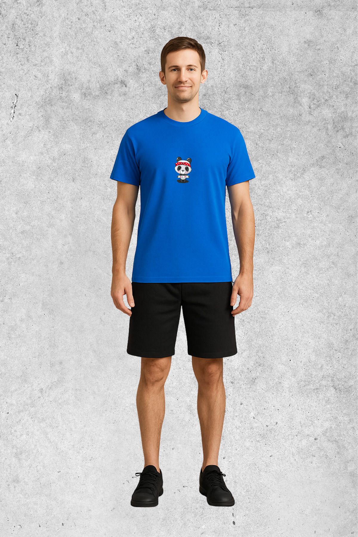 MOLICO Basic Unisex sıfır yaka kısa kollu PANDA BASKILI TSHİRT