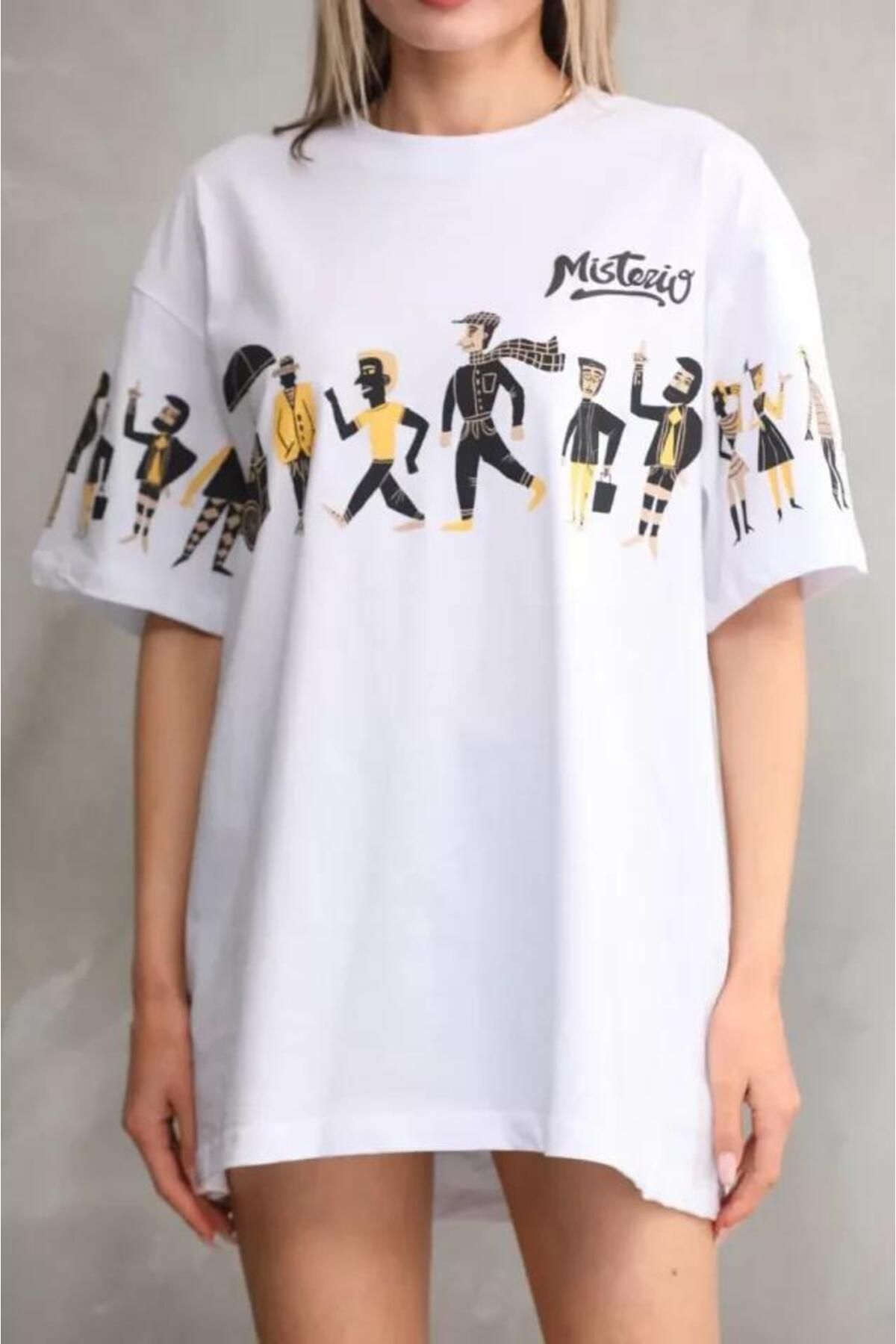 modamtn Unisex Bisiklet Yaka Baskılı Oversize T-Shirt - Siyah