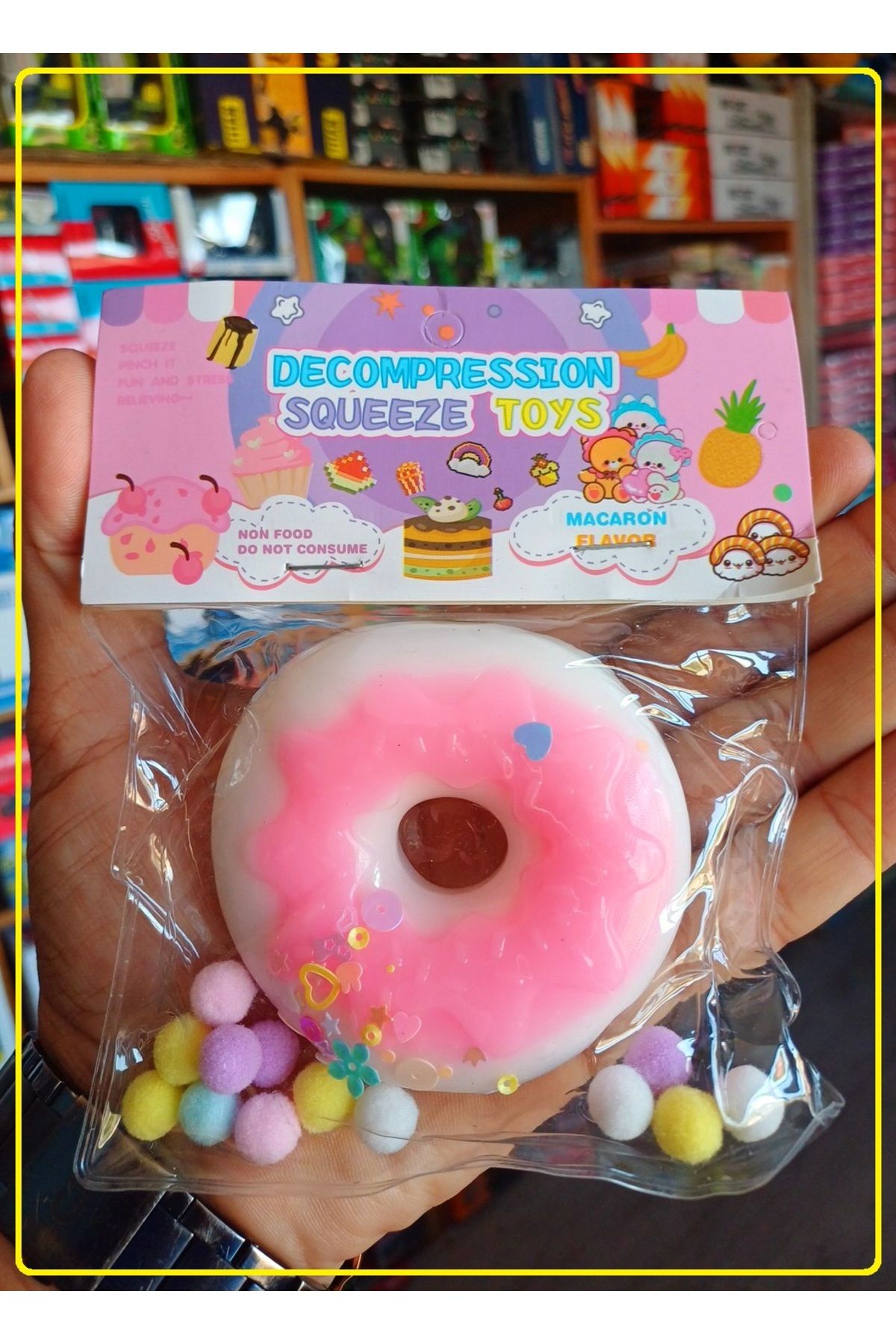 OYUNCAKSAHİLİ Fufu Squishy Donut Çörek Esnek Sukuşi Oyuncak Skuşi Boncuk Aksesuarlı Pembe Pink Dnt