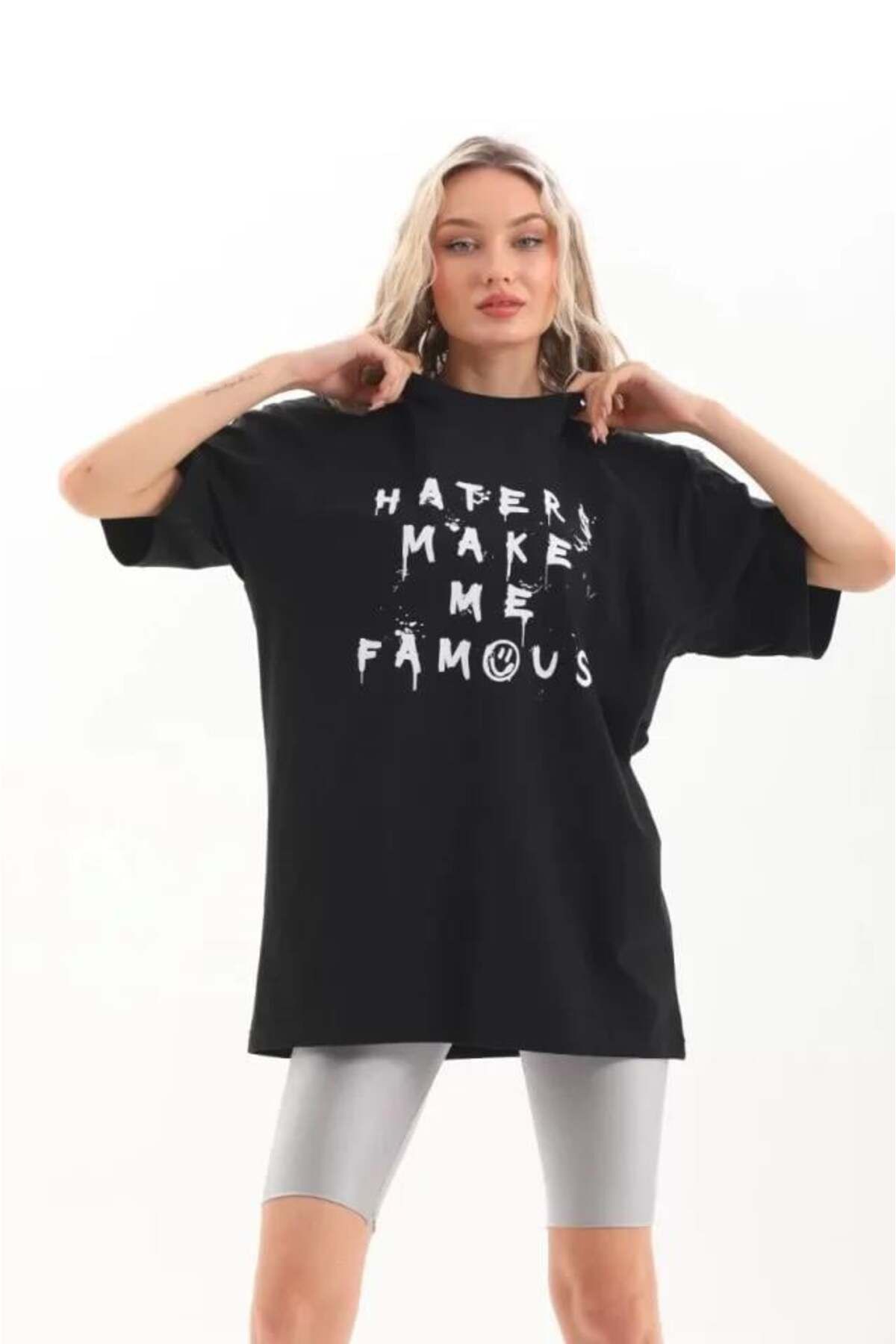 modamtn Unisex Baskılı Oversize T-Shirt - Siyah