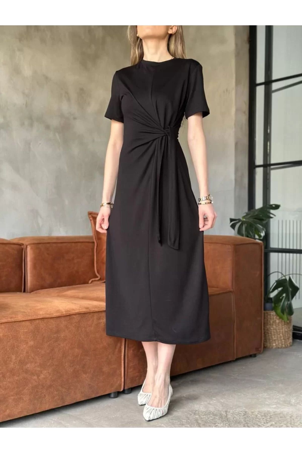 ruum fashions Osy Modal Yumuşak Dokulu Kumaş Yandan Bağlamalı Elbise