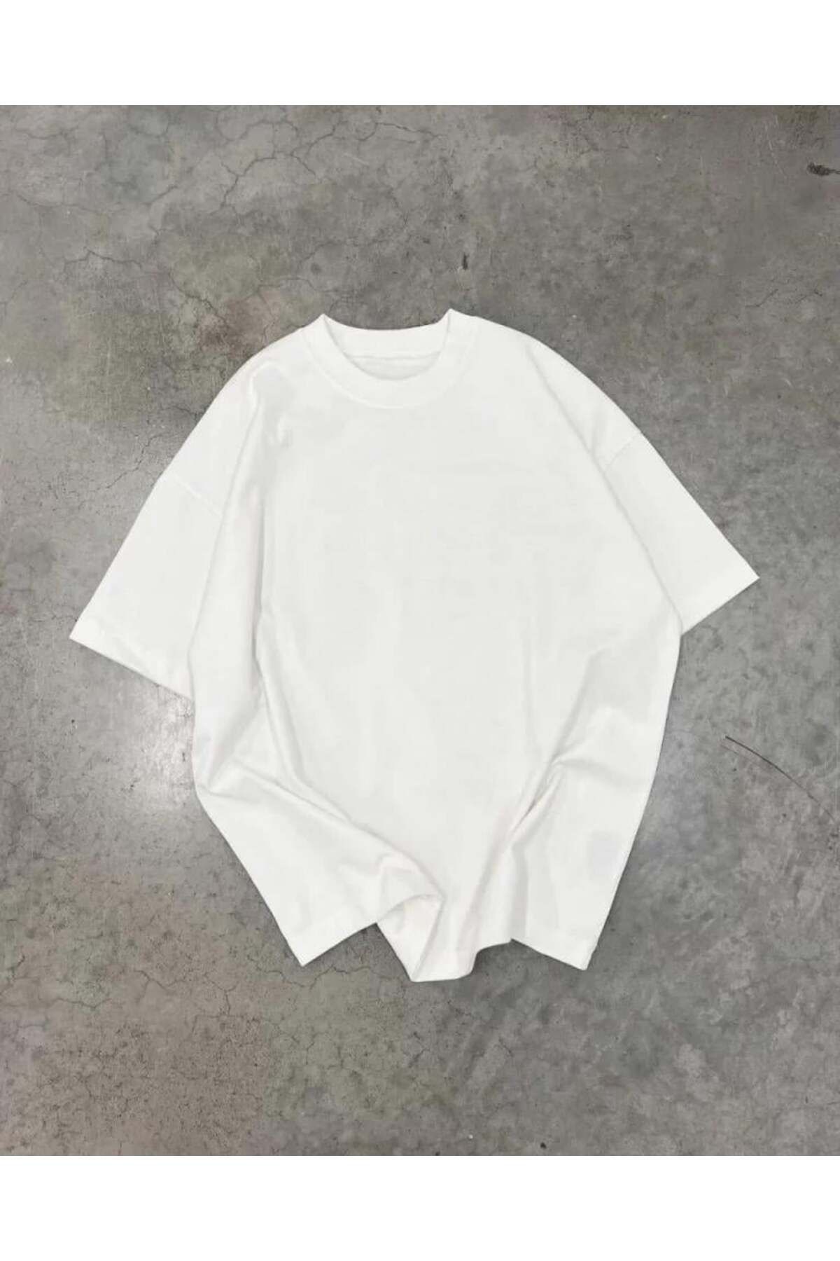 modamtn Unisex Basic Bisiklet Yaka Oversize T-Shirt - Beyaz
