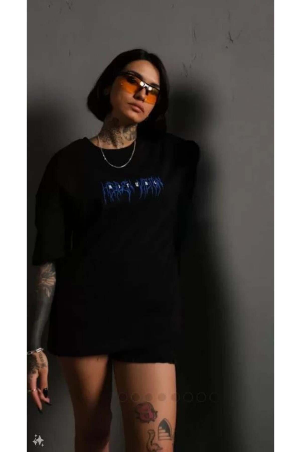 modamtn Unisex Bisiklet Yaka Baskılı Oversize T-Shirt - Siyah
