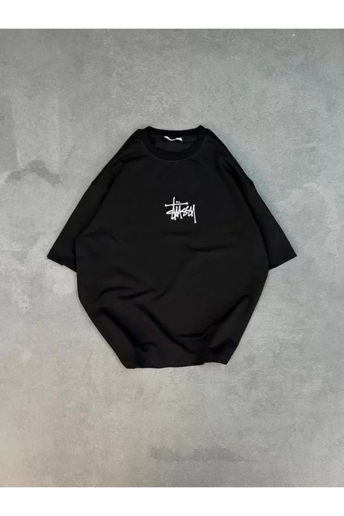 modamtn Unisex Bisiklet Yaka Baskılı Oversize T-Shirt - Siyah