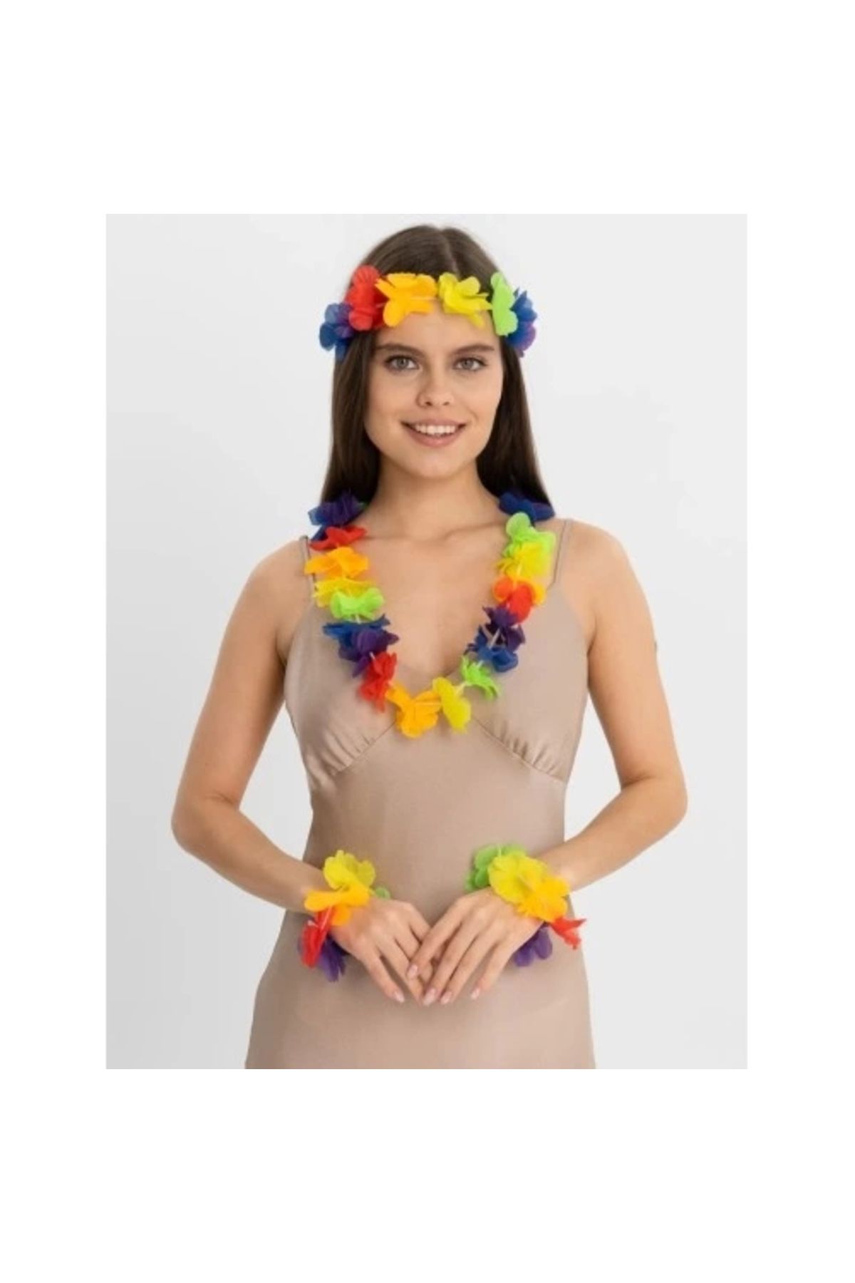 mtm My The Mall Rengarenk Hawaii Kolye Taç Bileklik Seti 4 Parça