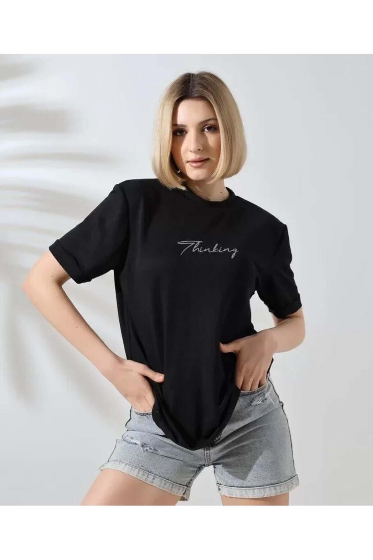 modamtn Unisex Bisiklet Yaka Baskılı Slim Fit T-Shirt - Siyah