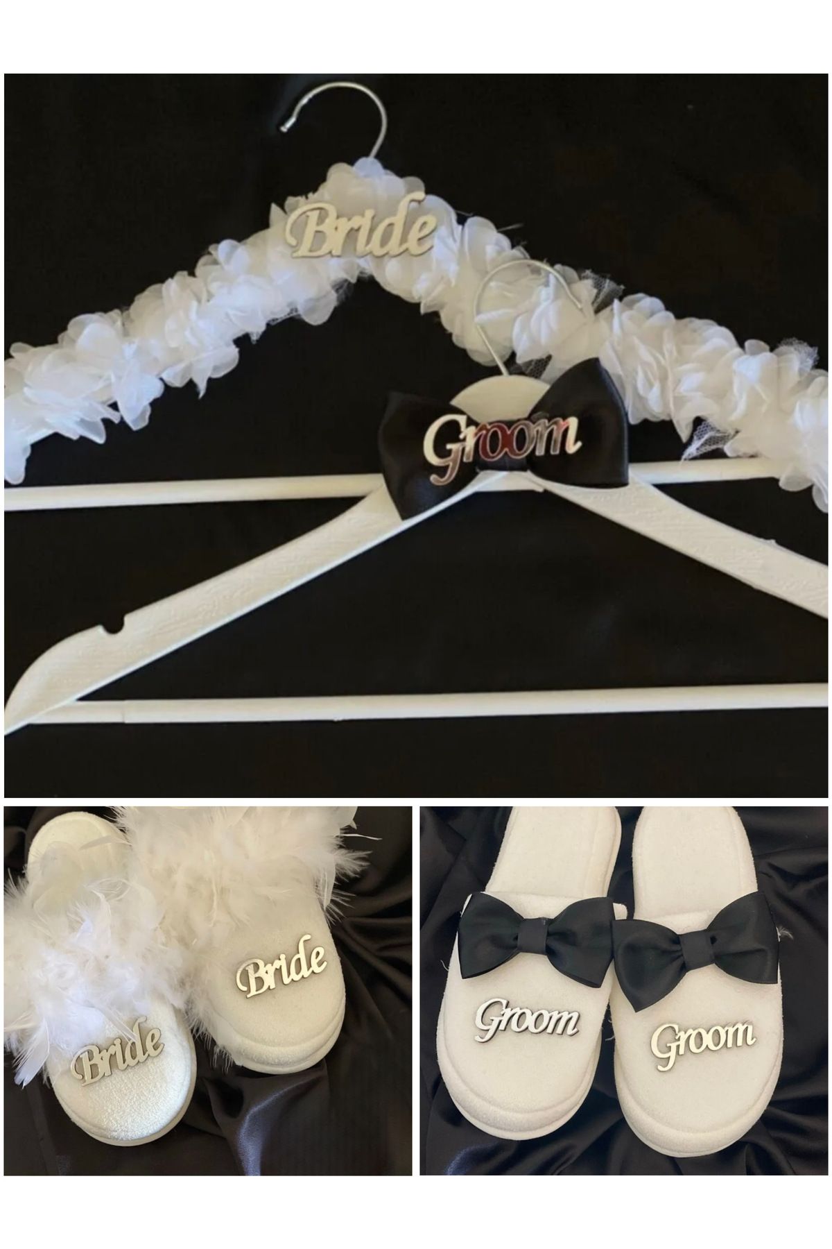 lilyum butik Gelin damat terliği ve askı set