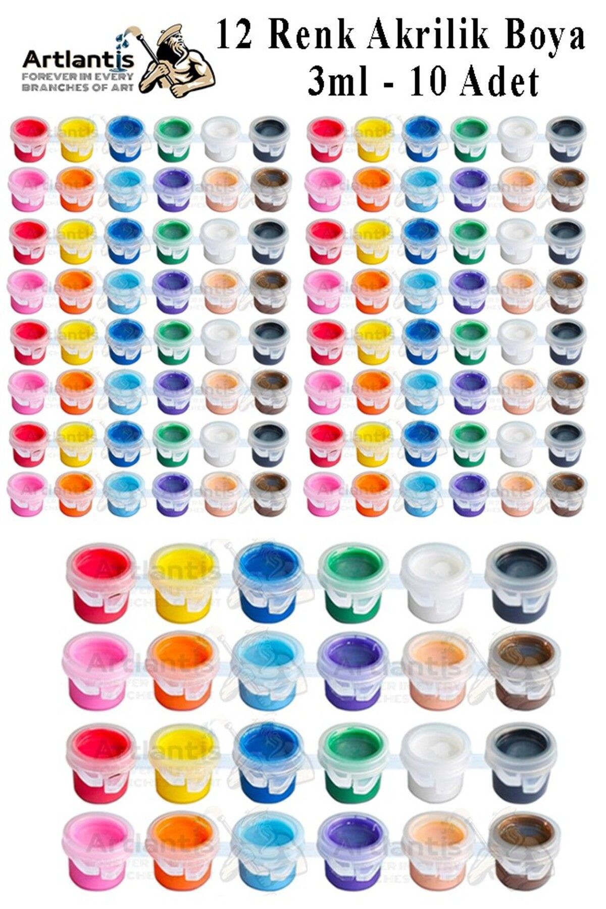 Artlantis Akrilik Boya 3 ml 12 Renk 10 Paket Mini Küçük Akrilik Boya Taş Ahşap Seramik Tuval Alçı Tuval Etkinl