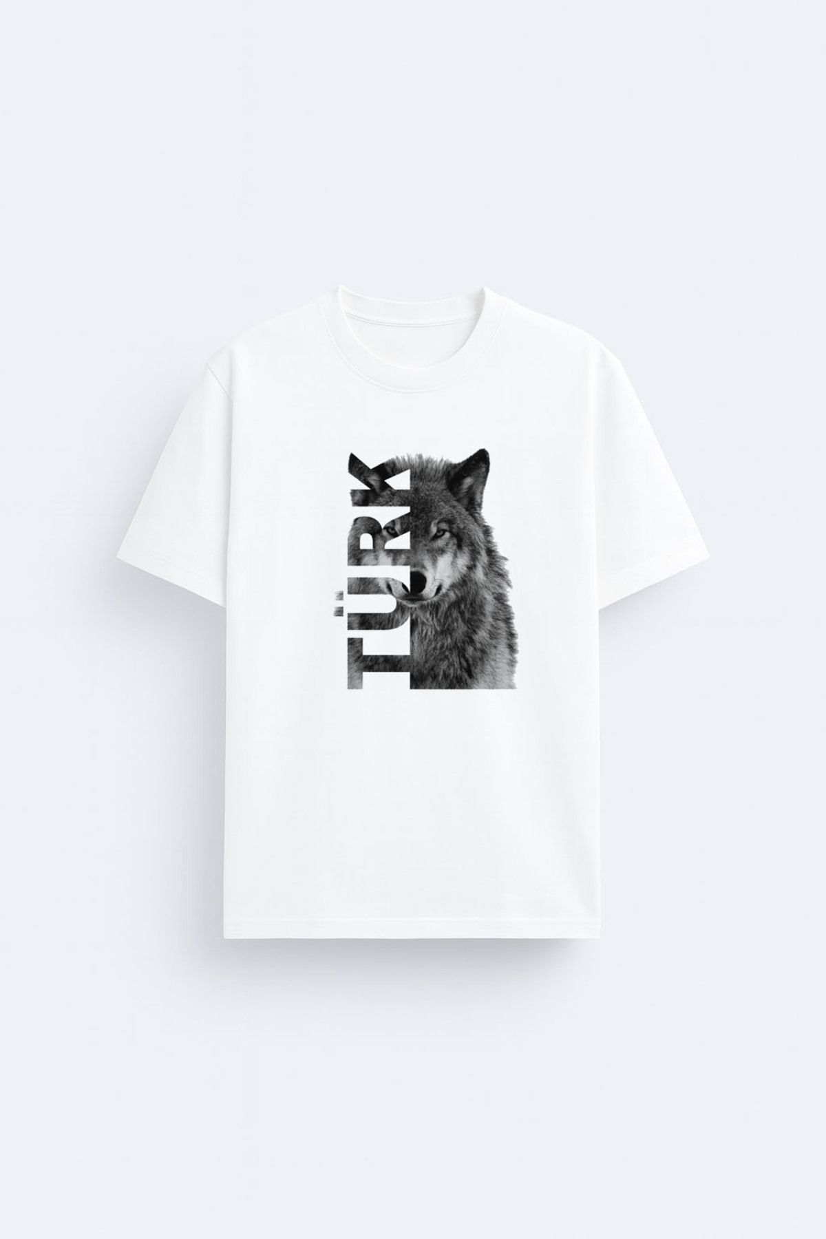 sielta Türk Bozkurt Kurt Baskılı Bisiklet Yaka Beyaz Tişört T-shirt