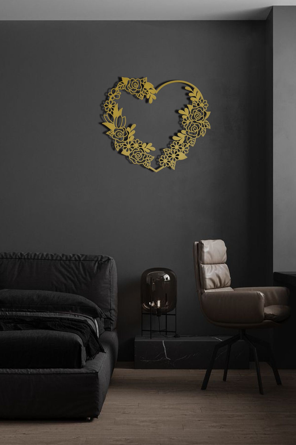 cncrafft Çiçekli Kalp Metal Tablo – Romantik ve Şık Duvar Dekoru