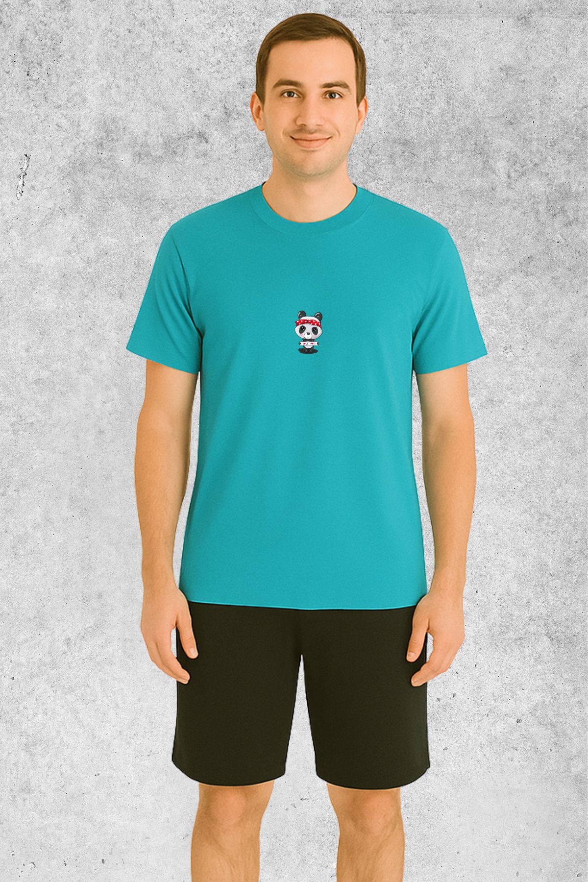 MOLICO Basic Unisex sıfır yaka kısa kollu PANDA BASKILI TSHİRT