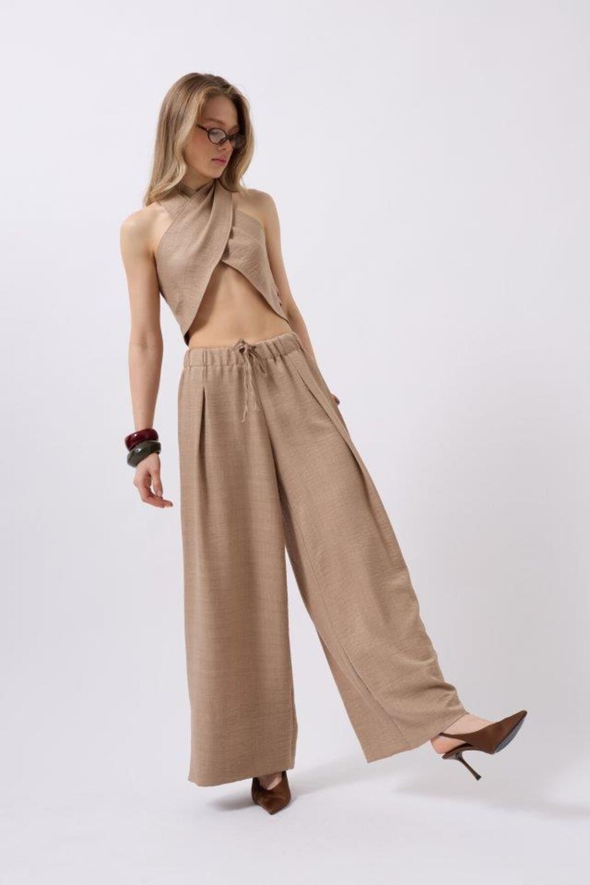 modamtn Düşük Bel Oversize Keten Pantolon