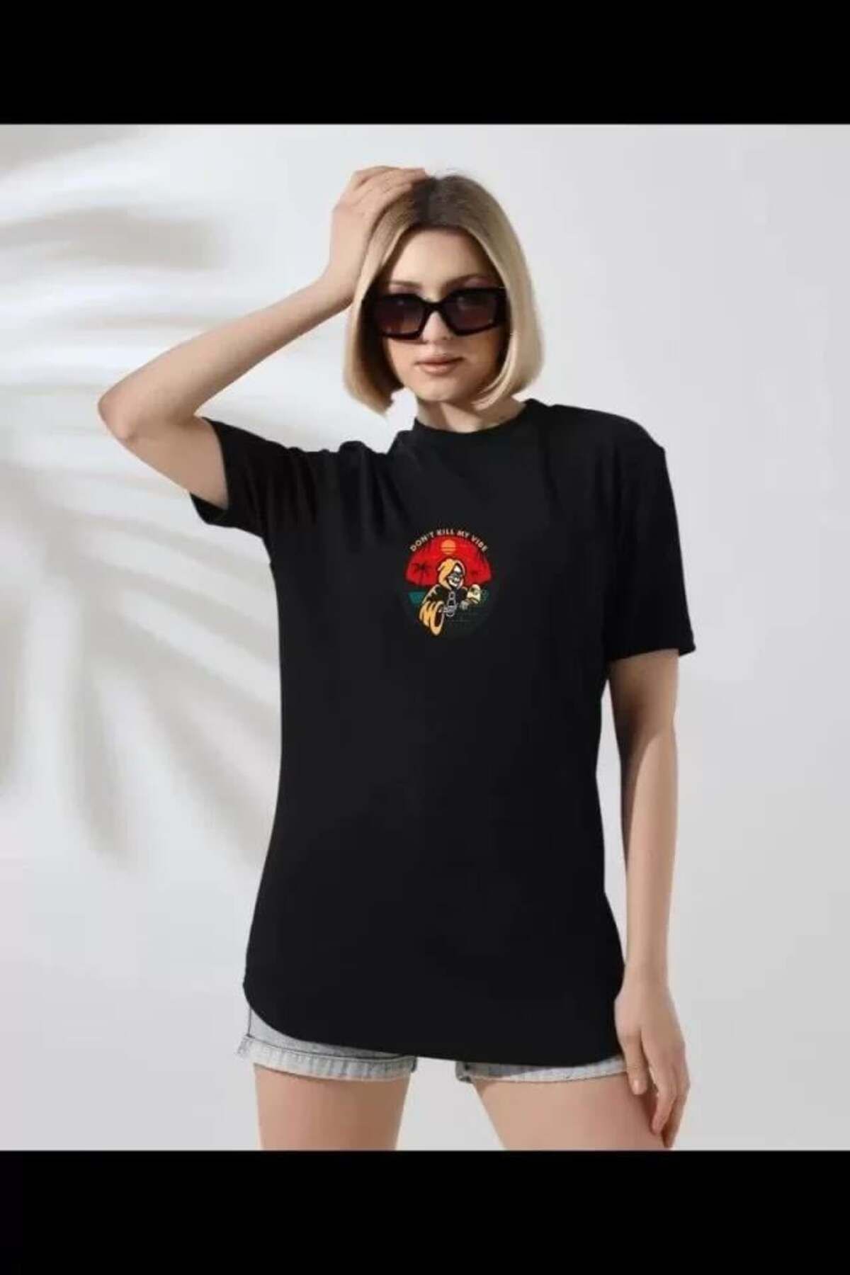 modamtn Unisex Bisiklet Yaka Baskılı T-Shirt - Siyah