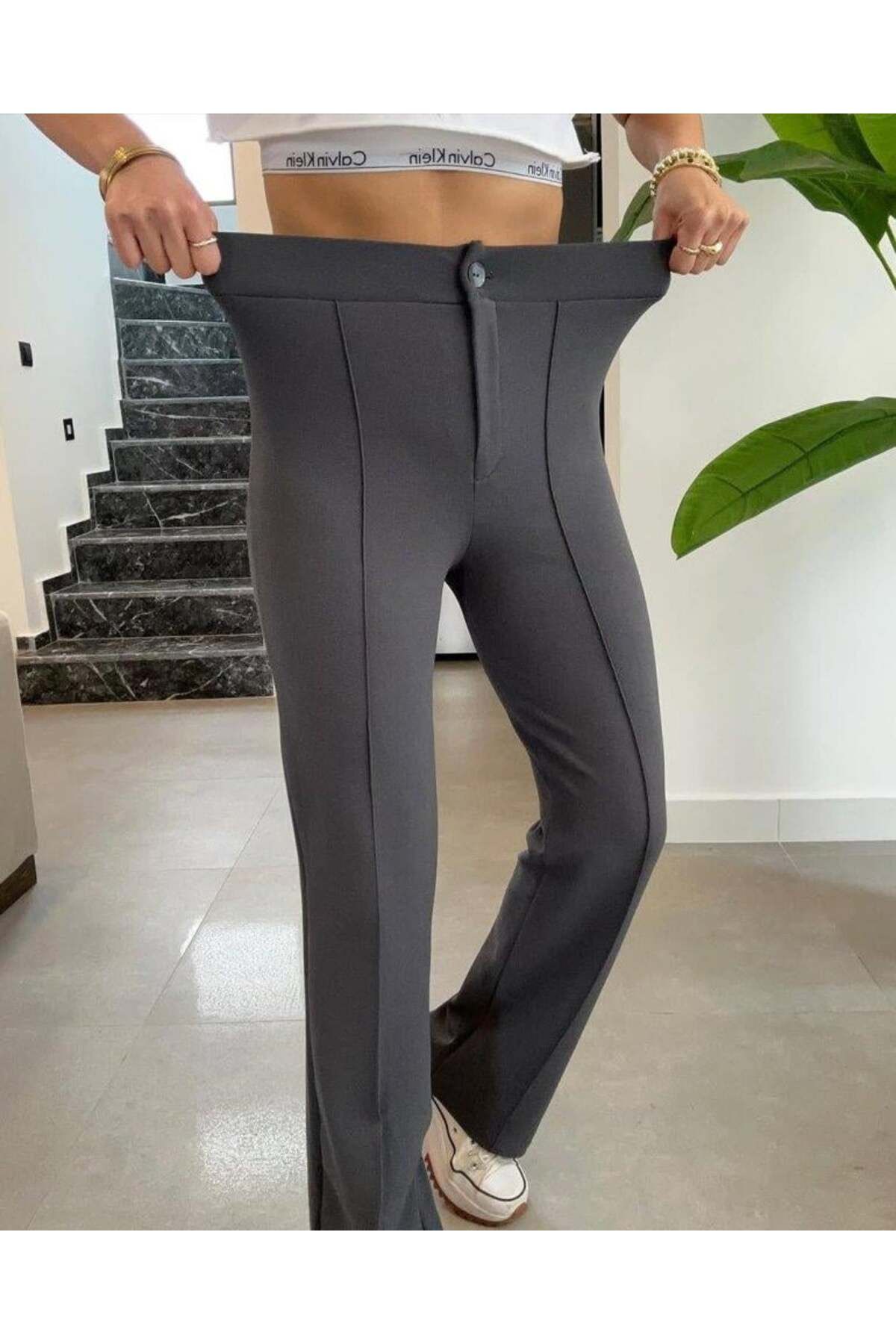 modamtn Kadın Yüksek Bel Full Likralı Krep Kumaş Pantolon