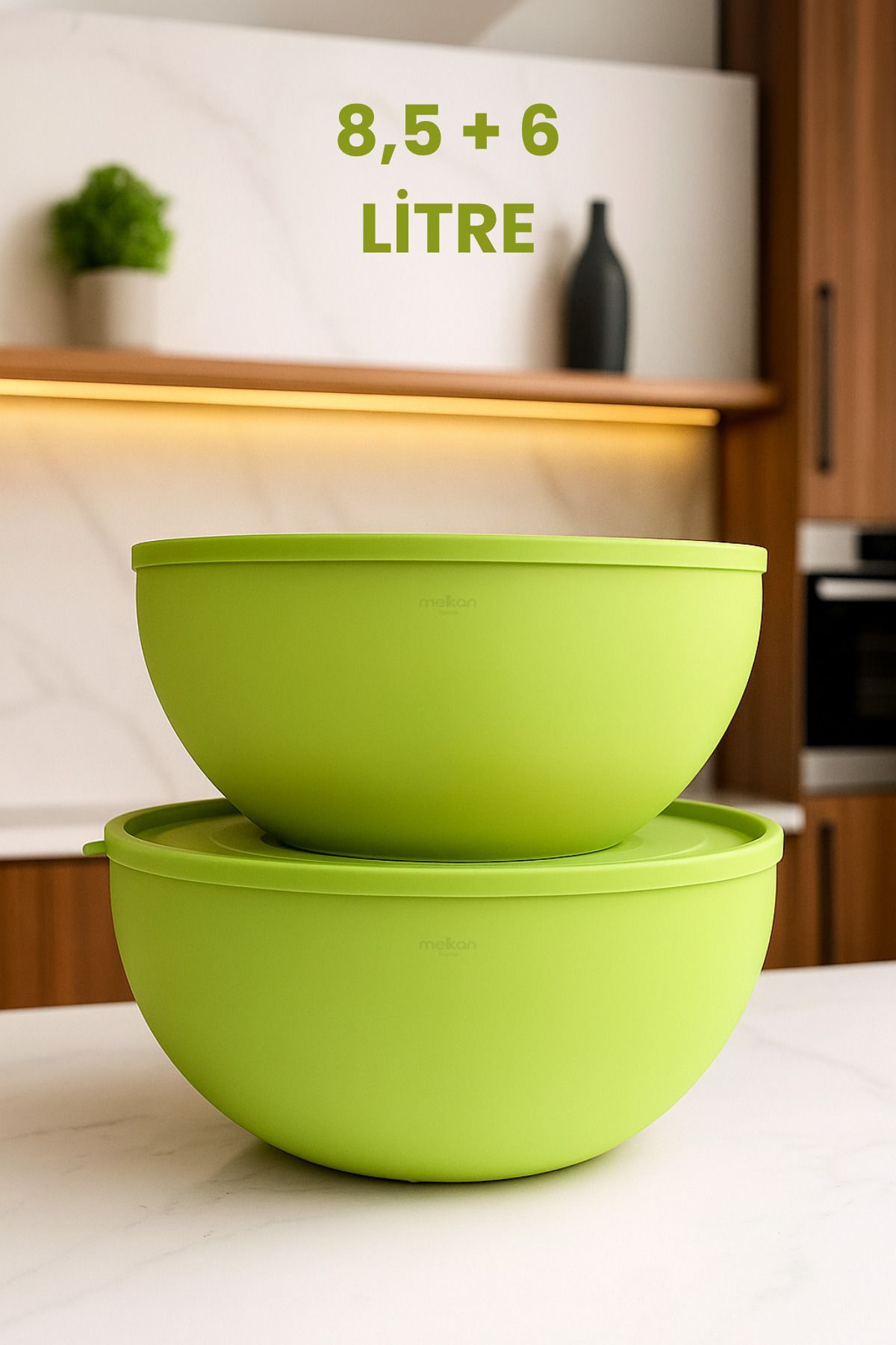 Melkan Home Yumuşak Kapaklı Saklama Kabı, Hamur Leğeni, Un Saklama Kabı, Büyük Boy Saklama Kabı Seti, 8,5L + 6L
