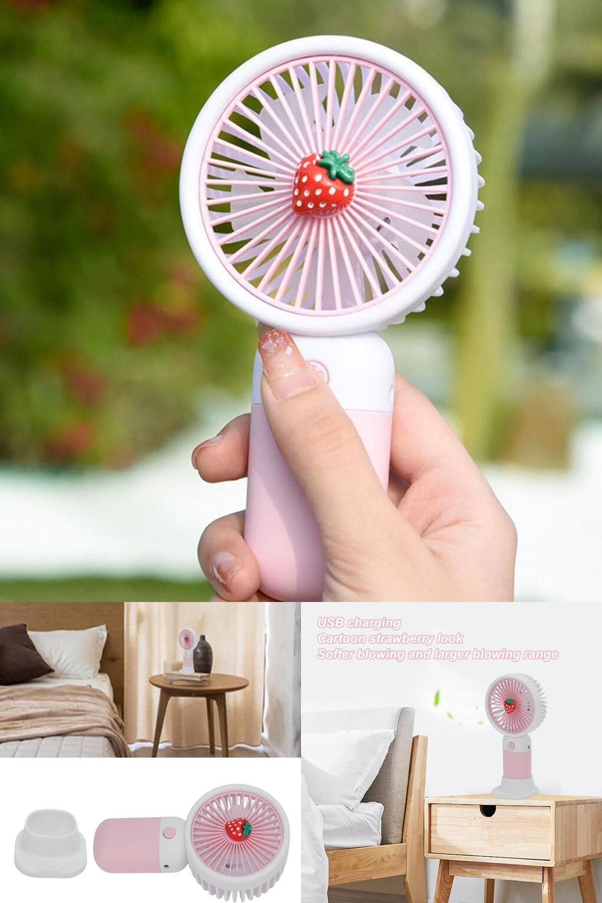 Midday 🍓 Çocuklar İçin Güvenli Çilekli Fan – 3 Kademeli Ayar, Şık Tasarım ve Serinletici Güç! Çilek El Fan