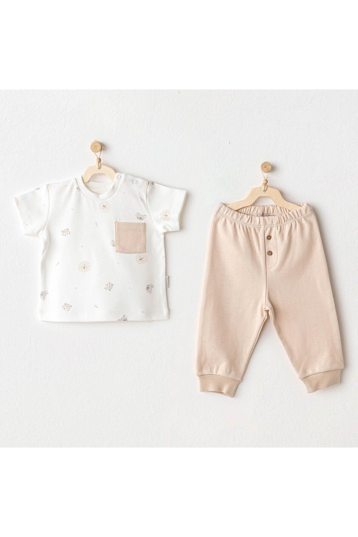 MBB ETİCARET Andywawa AC25848 Happy Animals Bebek 2'Li Takım Beige