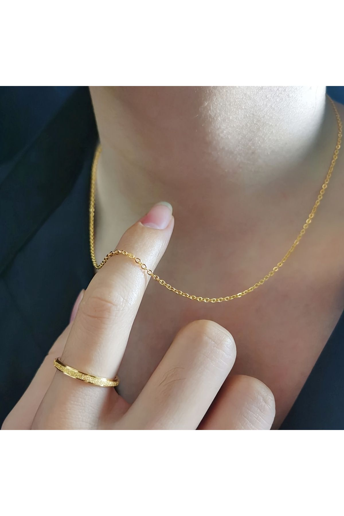 KZY STAİNLESS STELL O Şekilli Zincir 18K Altın Rengi Çelik Kolye