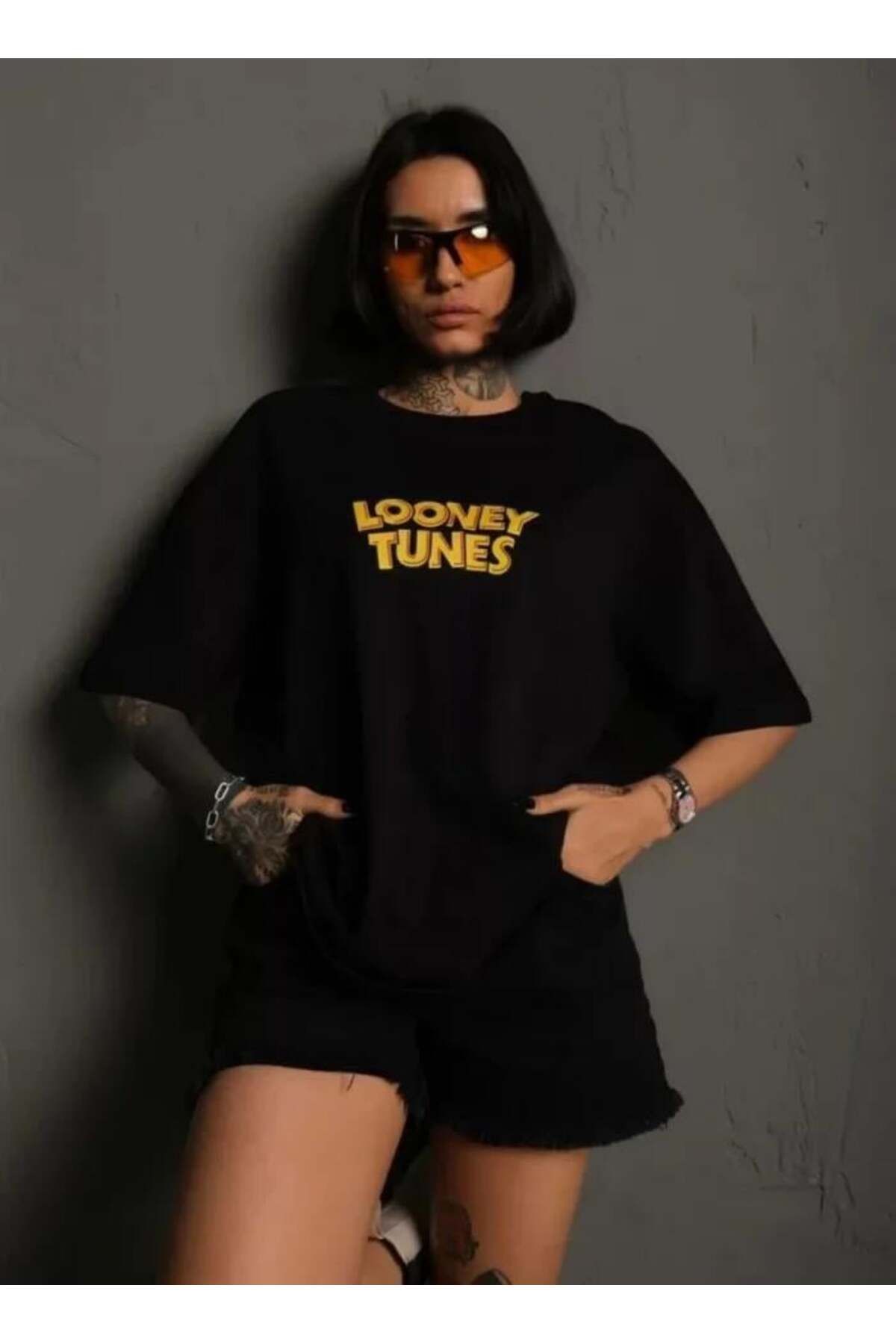 modamtn Unisex Bisiklet Yaka Baskılı Oversize T-Shirt - Siyah